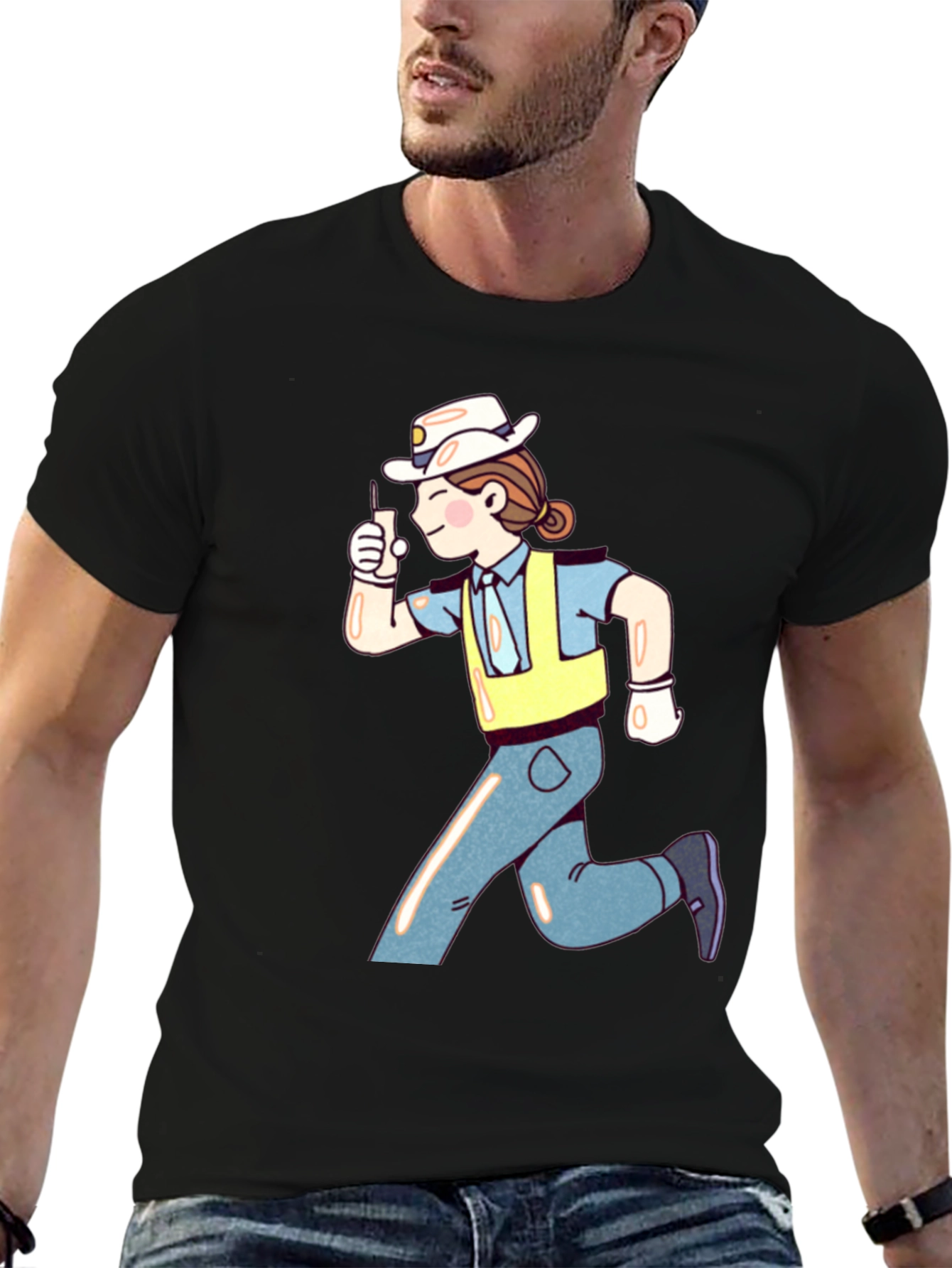 Cartoon Runner Graphic T-Shirt - Black
