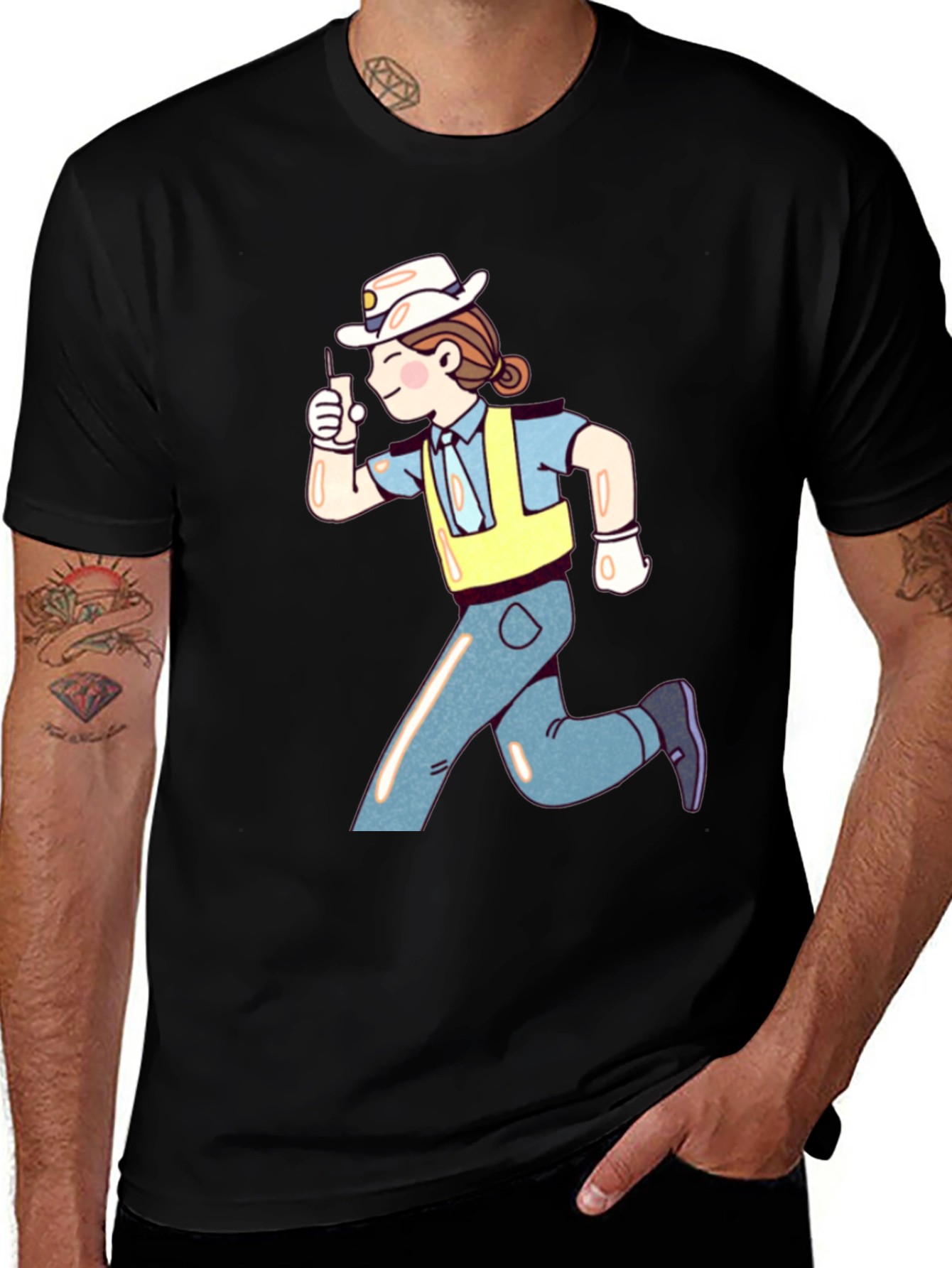Cartoon Runner Graphic T-Shirt - Black