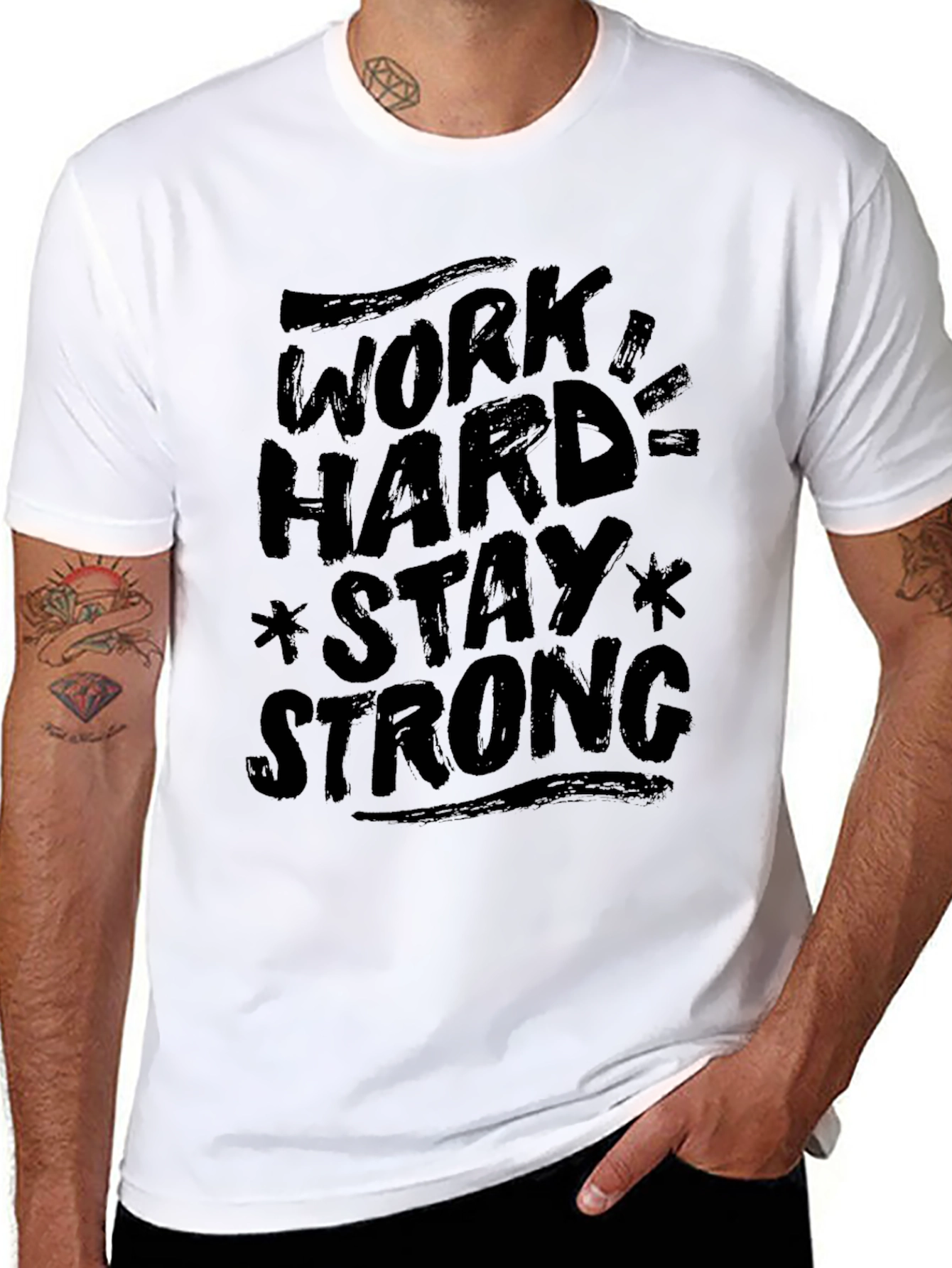 Work Hard Stay Strong Graphic Black T-Shirt