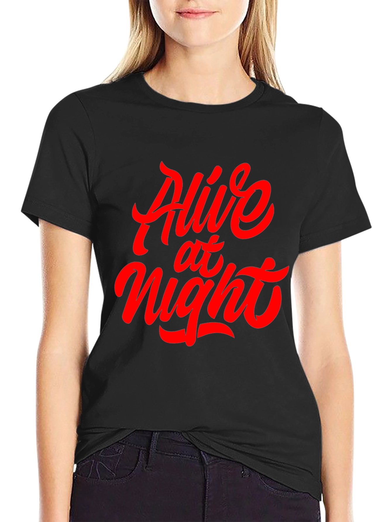 Alive At Night Graphic Tee - Black Cotton T-Shirt