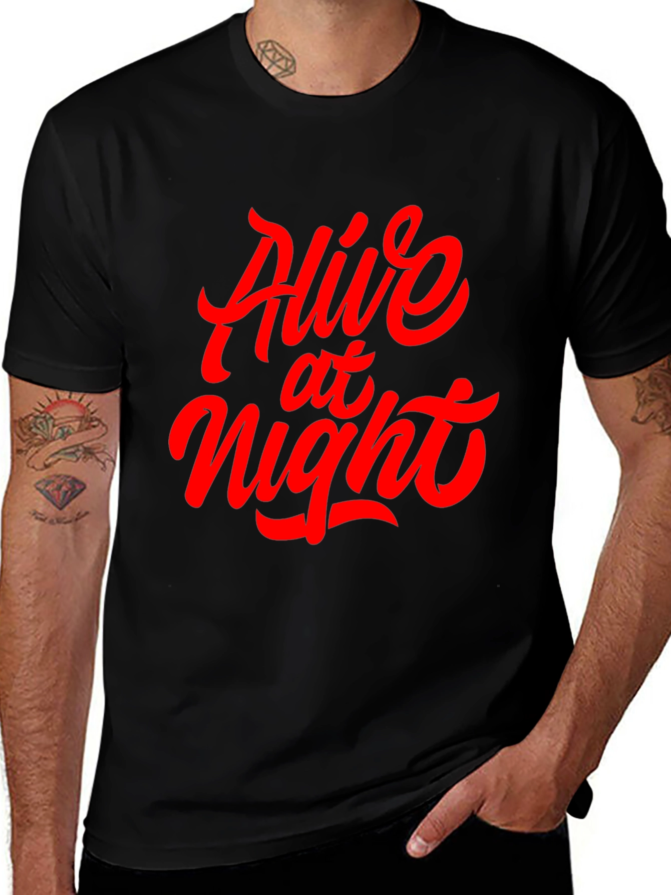 Alive At Night Graphic Tee - Black Cotton T-Shirt