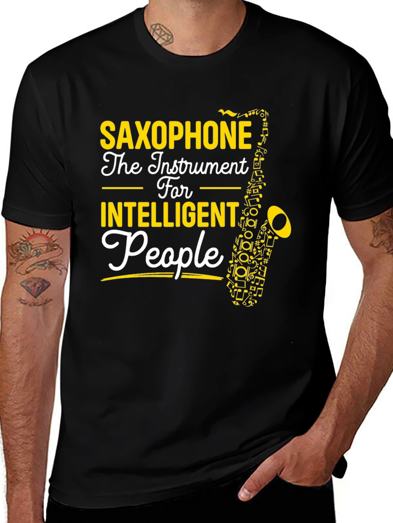 Saxophone Intelligent People Black T-Shirt