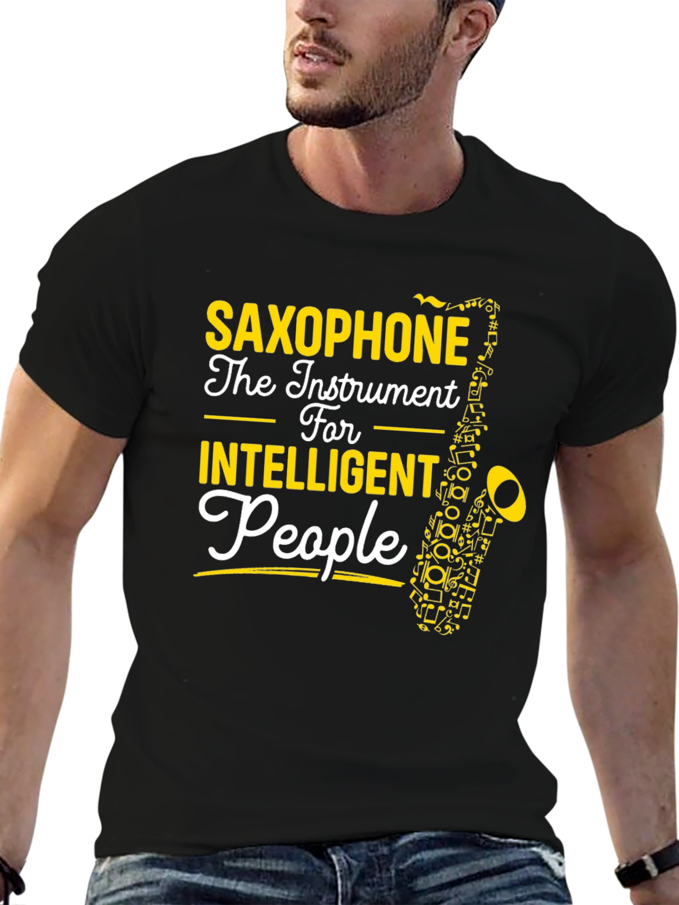 Saxophone Intelligent People Black T-Shirt