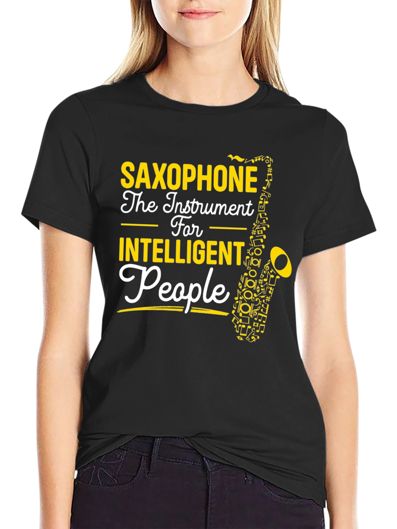 Saxophone Intelligent People Black T-Shirt