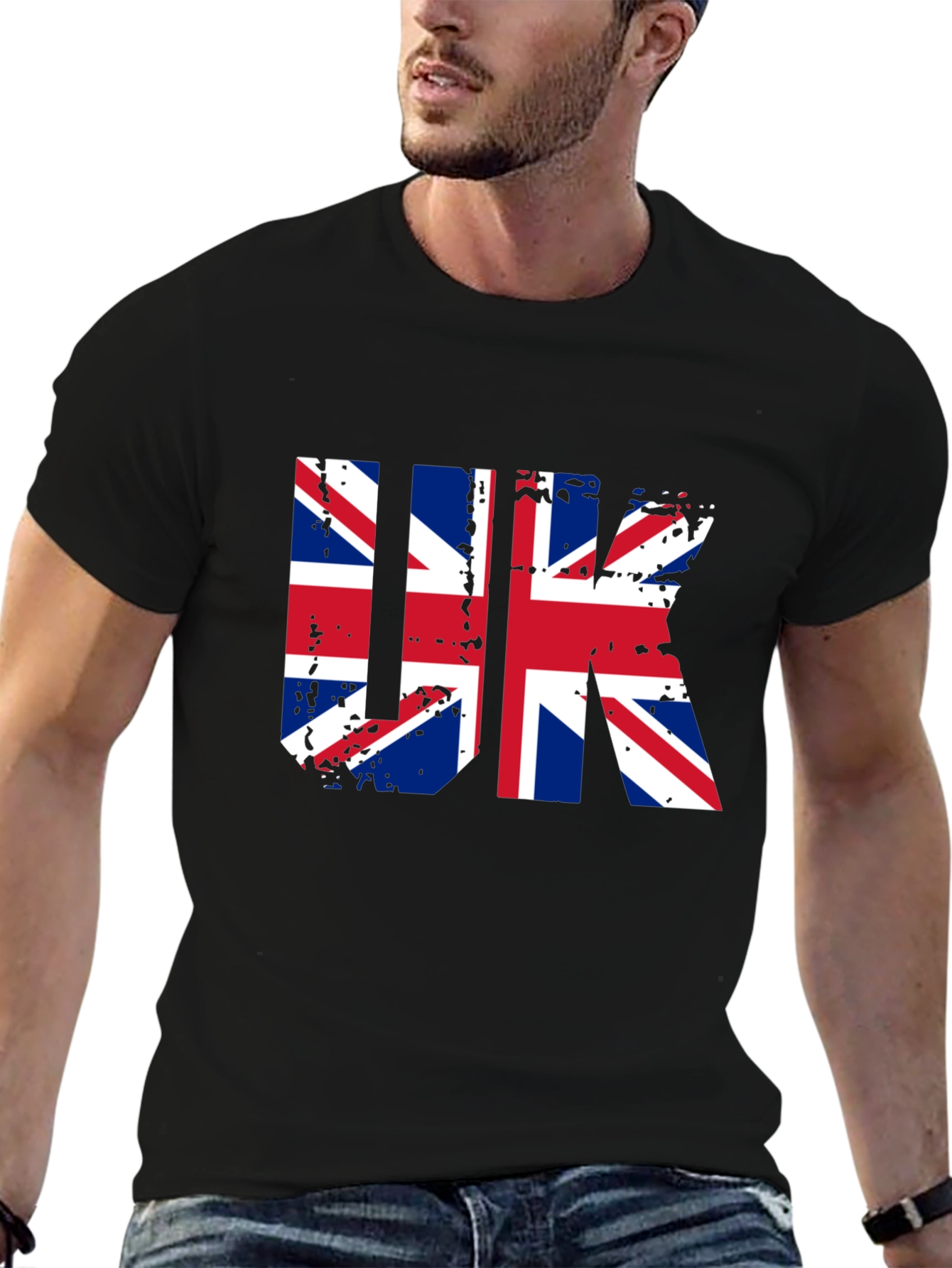UK Flag Graphic Tee - Black Cotton Blend