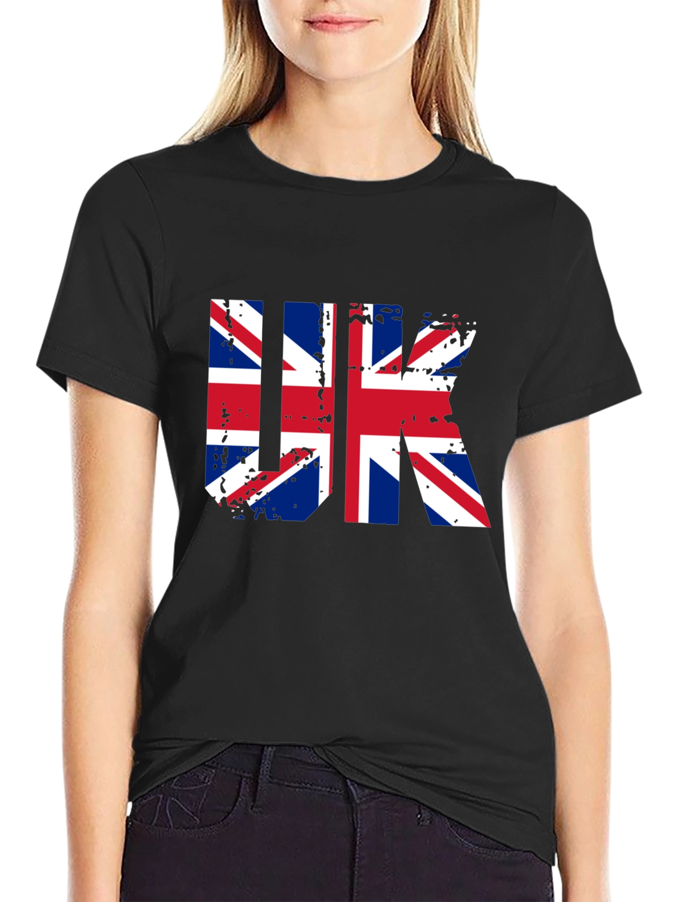 UK Flag Graphic Tee - Black Cotton Blend