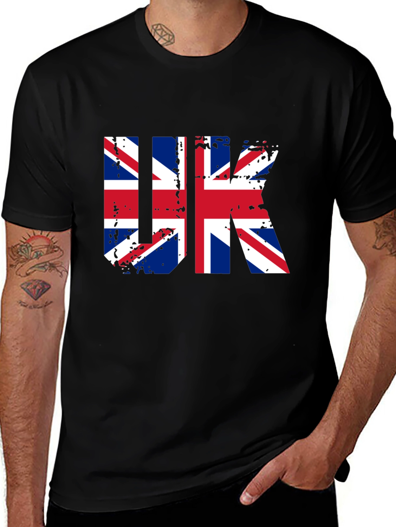 UK Flag Graphic Tee - Black Cotton Blend