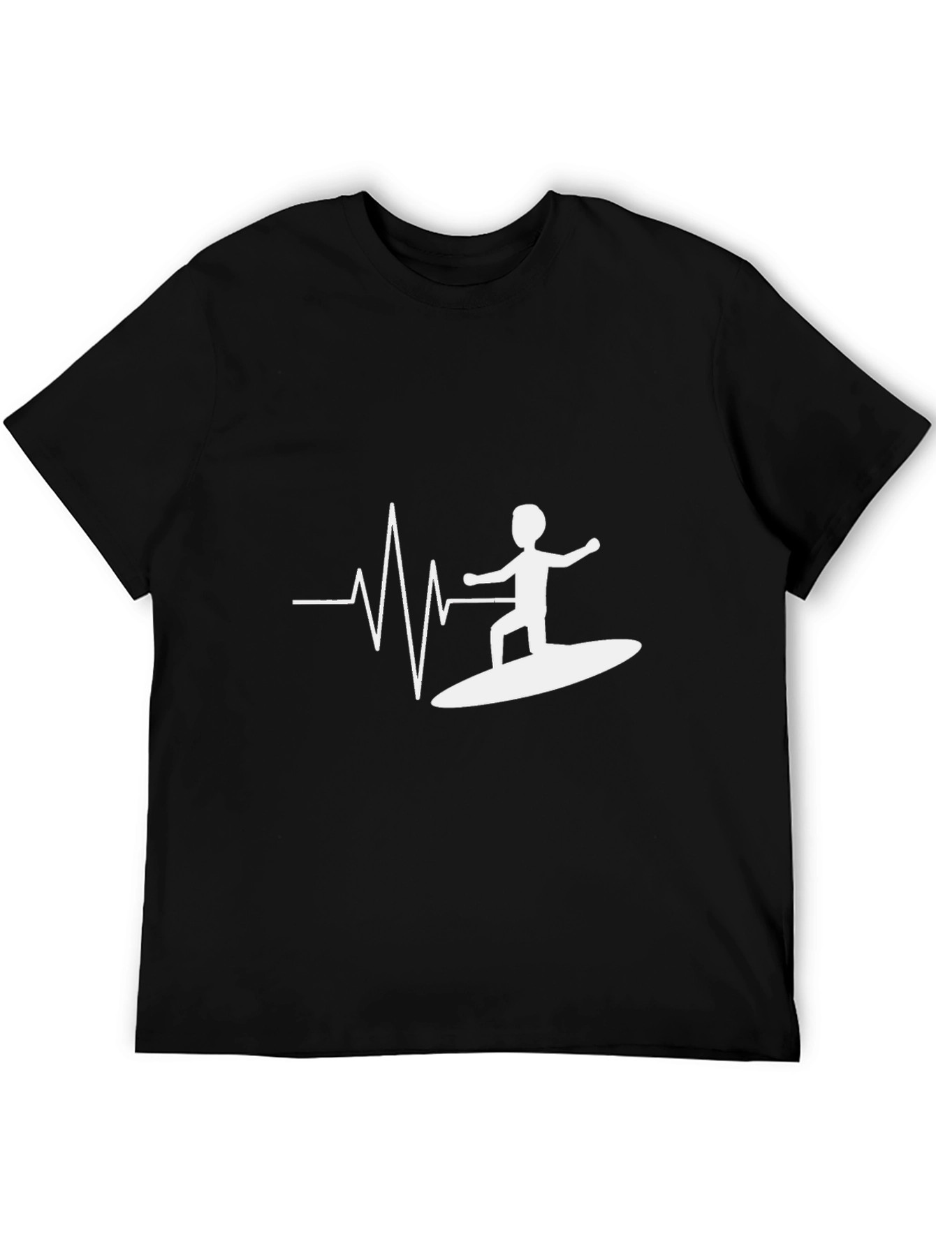 Surfing Heartbeat Tee - Black Cotton Graphic T-Shirt