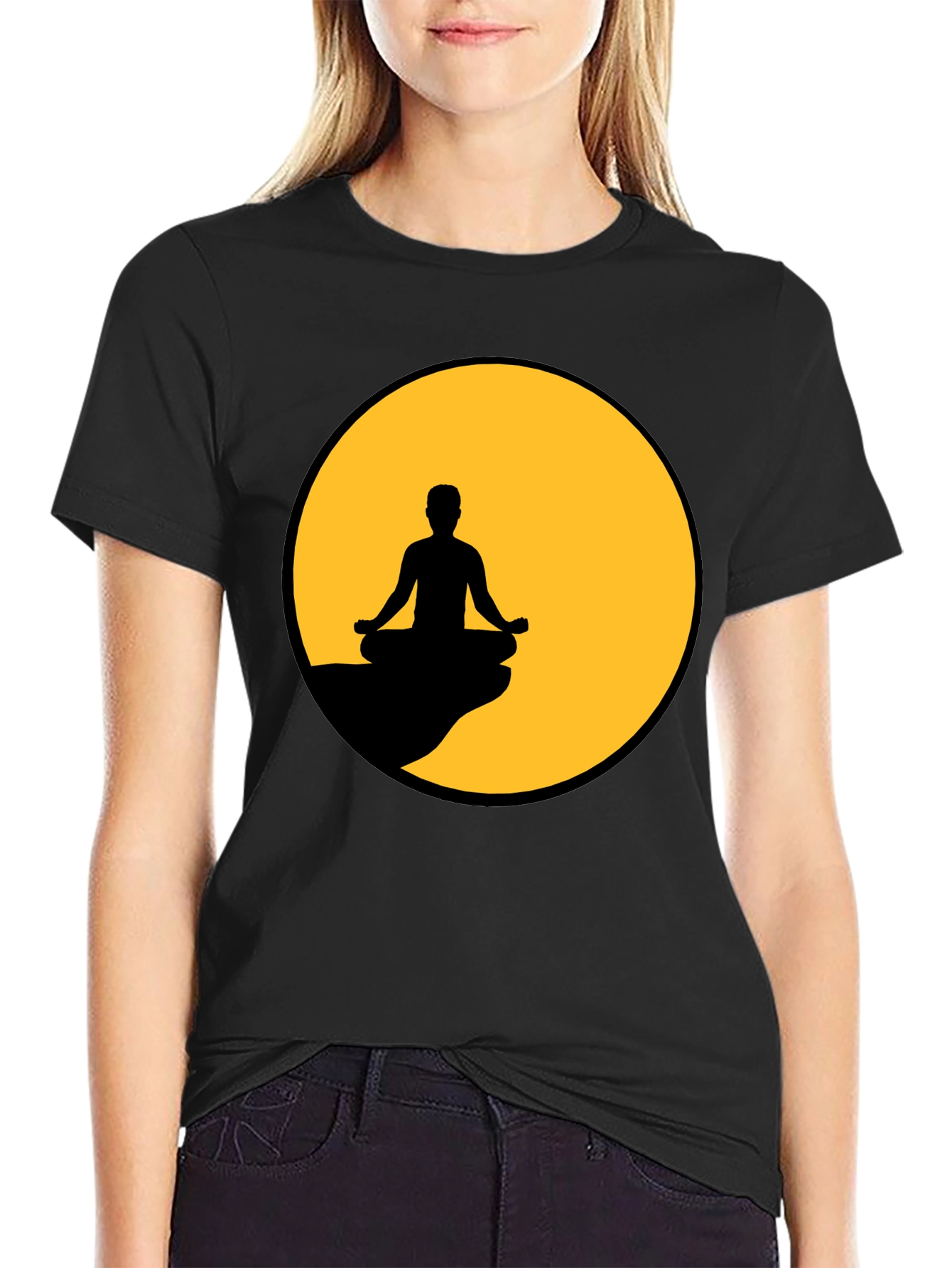 Meditative Silhouette Graphic Tee - Black
