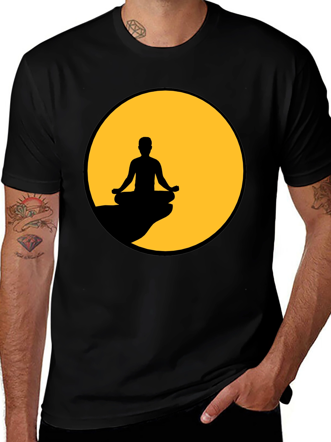 Meditative Silhouette Graphic Tee - Black