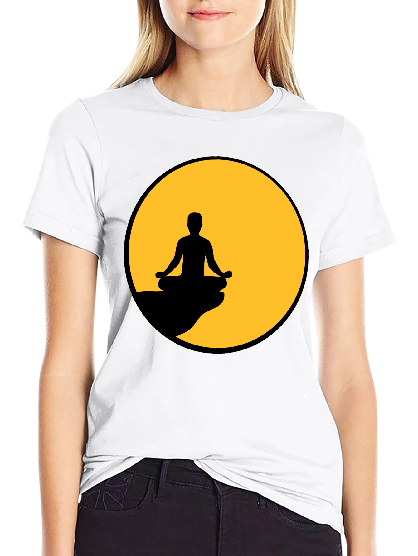 Meditative Silhouette Graphic Tee - Black
