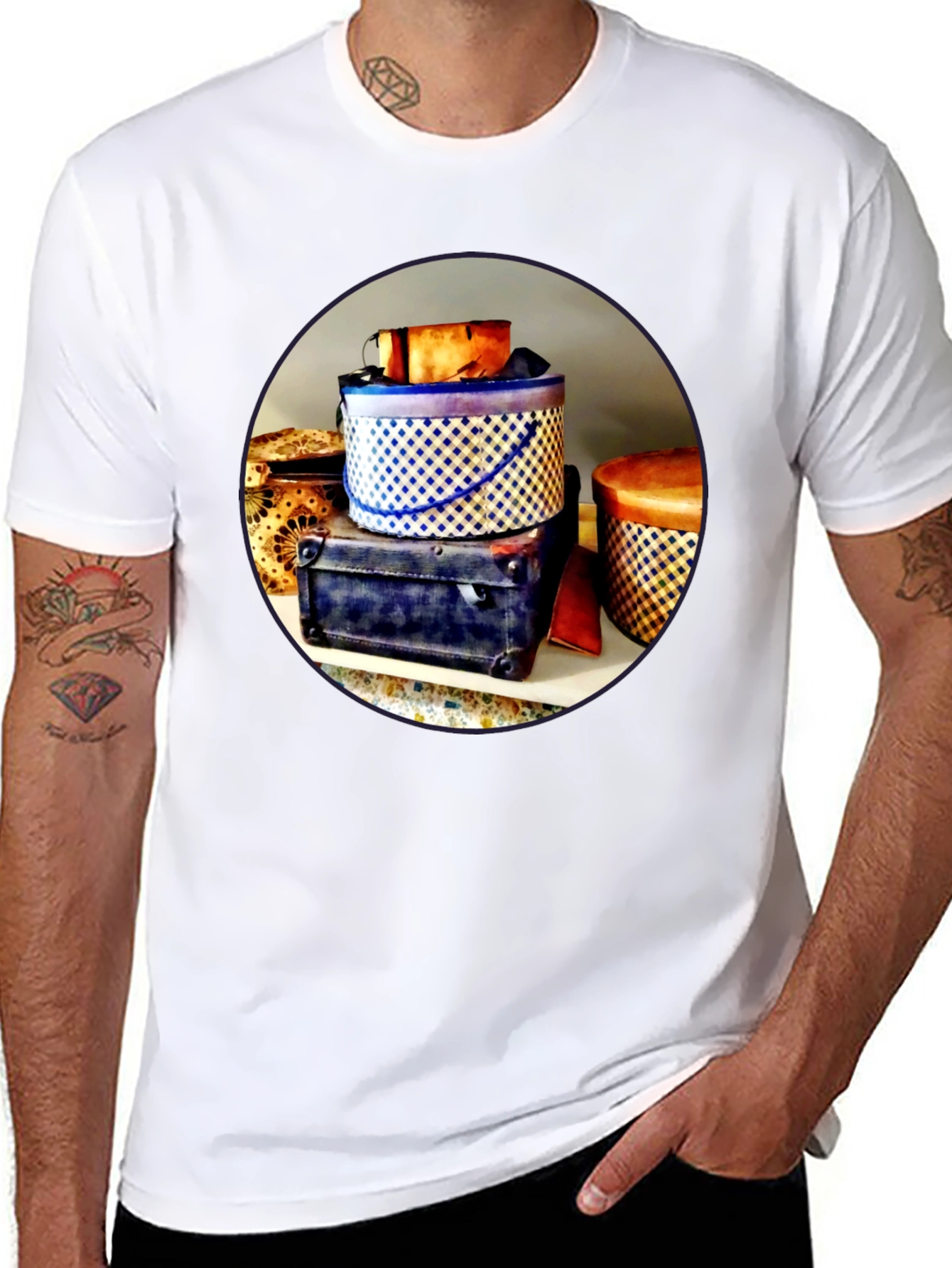 Novelty Hat Box Stack Graphic Tee
