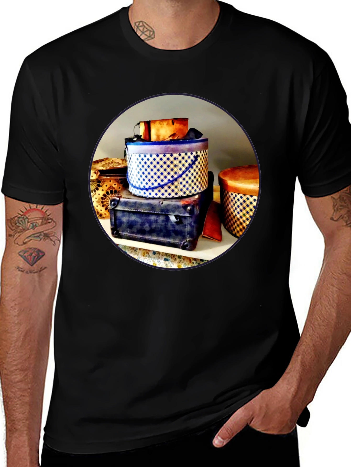 Novelty Hat Box Stack Graphic Tee