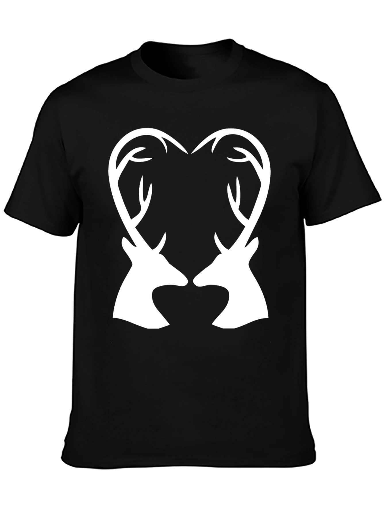Deer Heart Antler Graphic Tee - Black Cotton