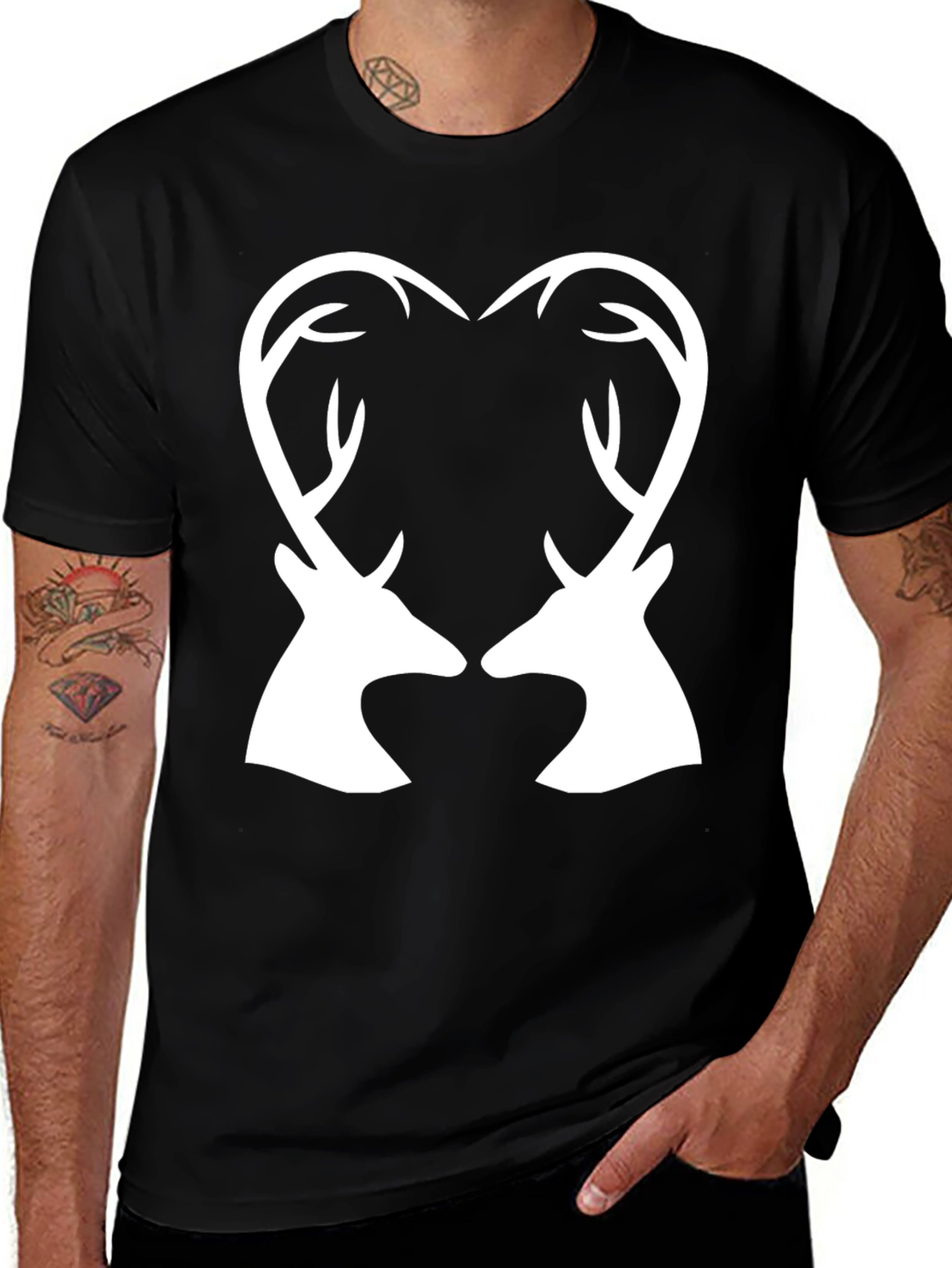 Deer Heart Antler Graphic Tee - Black Cotton