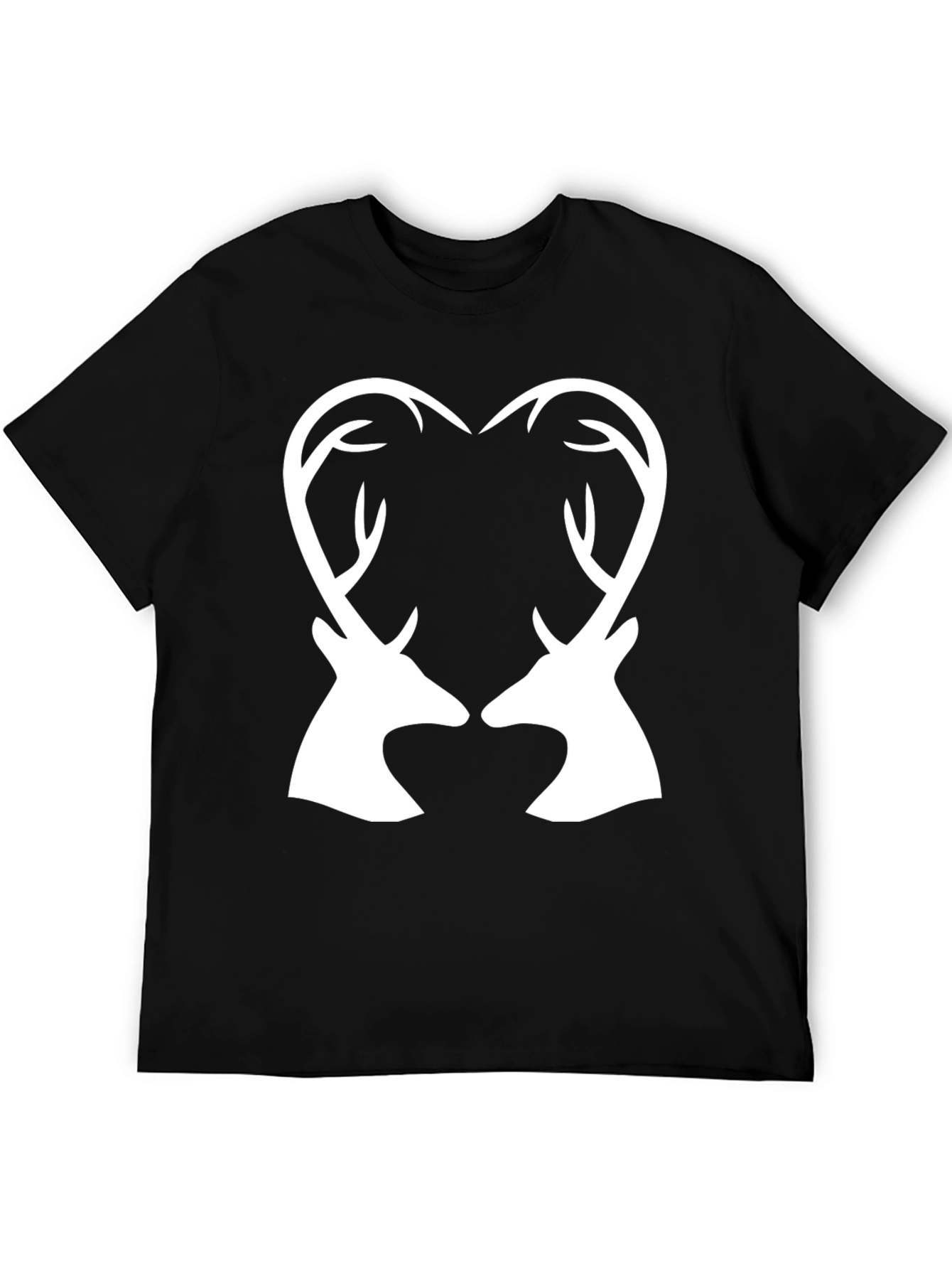 Deer Heart Antler Graphic Tee - Black Cotton