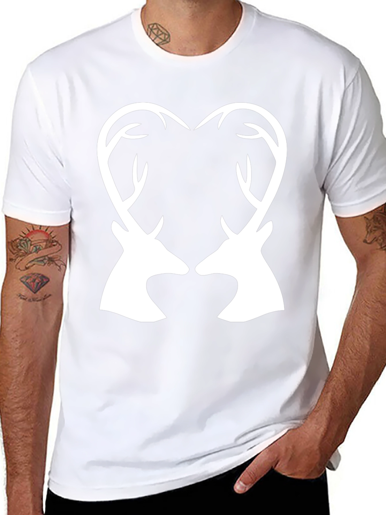 Deer Heart Antler Graphic Tee - Black Cotton