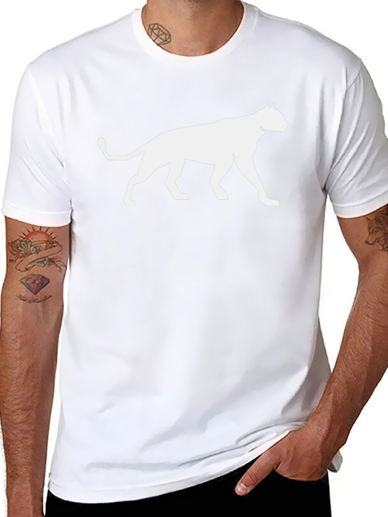 Black T-Shirt with White Cat Silhouette Graphic