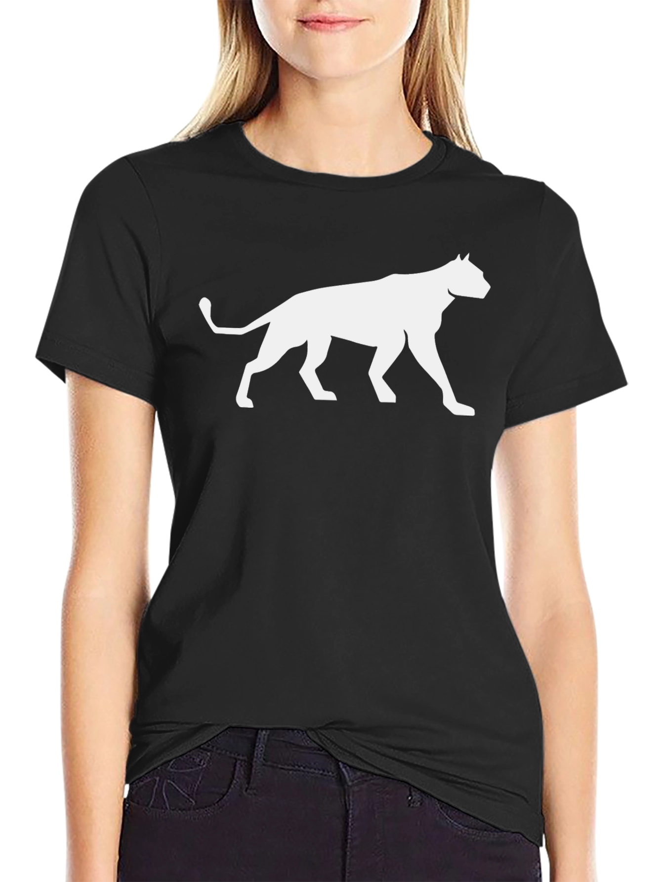 Black T-Shirt with White Cat Silhouette Graphic