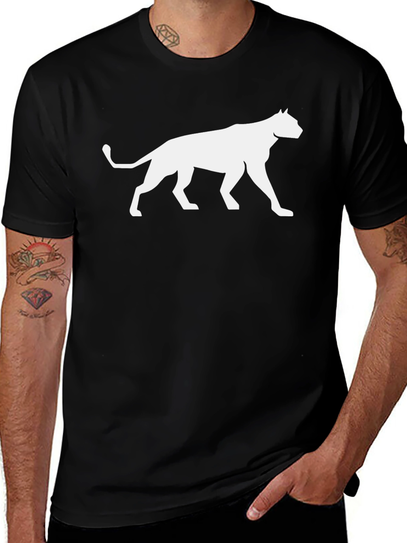 Black T-Shirt with White Cat Silhouette Graphic