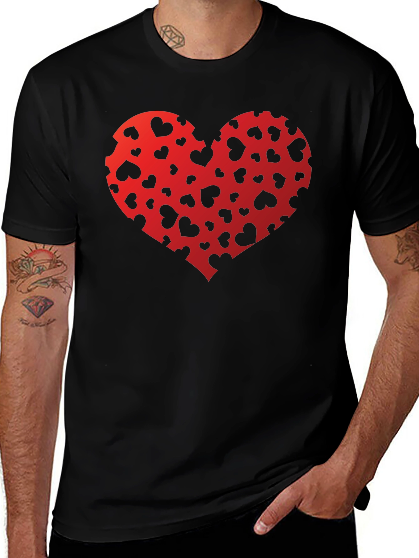 Heart Print Black T-Shirt