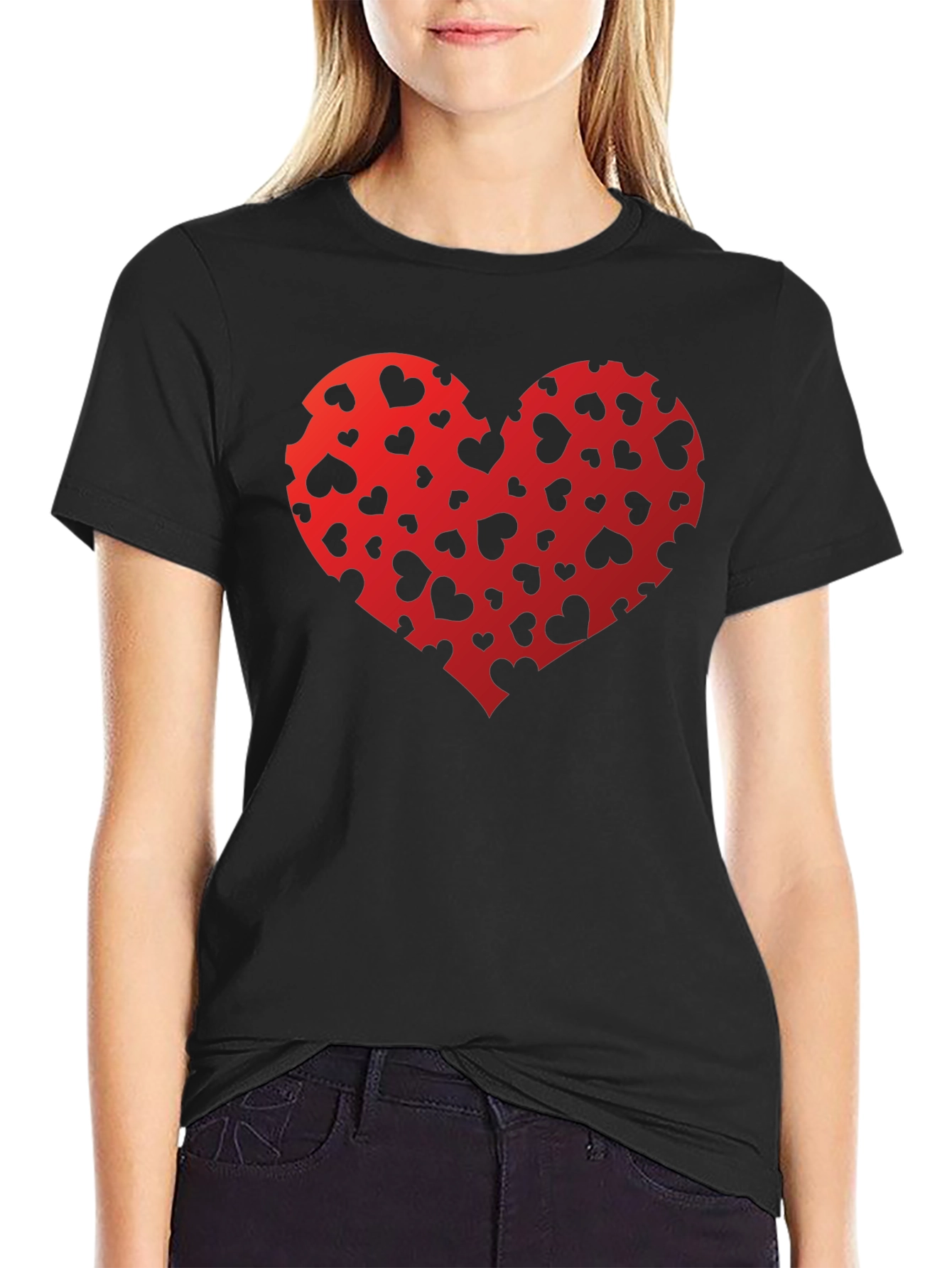 Heart Print Black T-Shirt