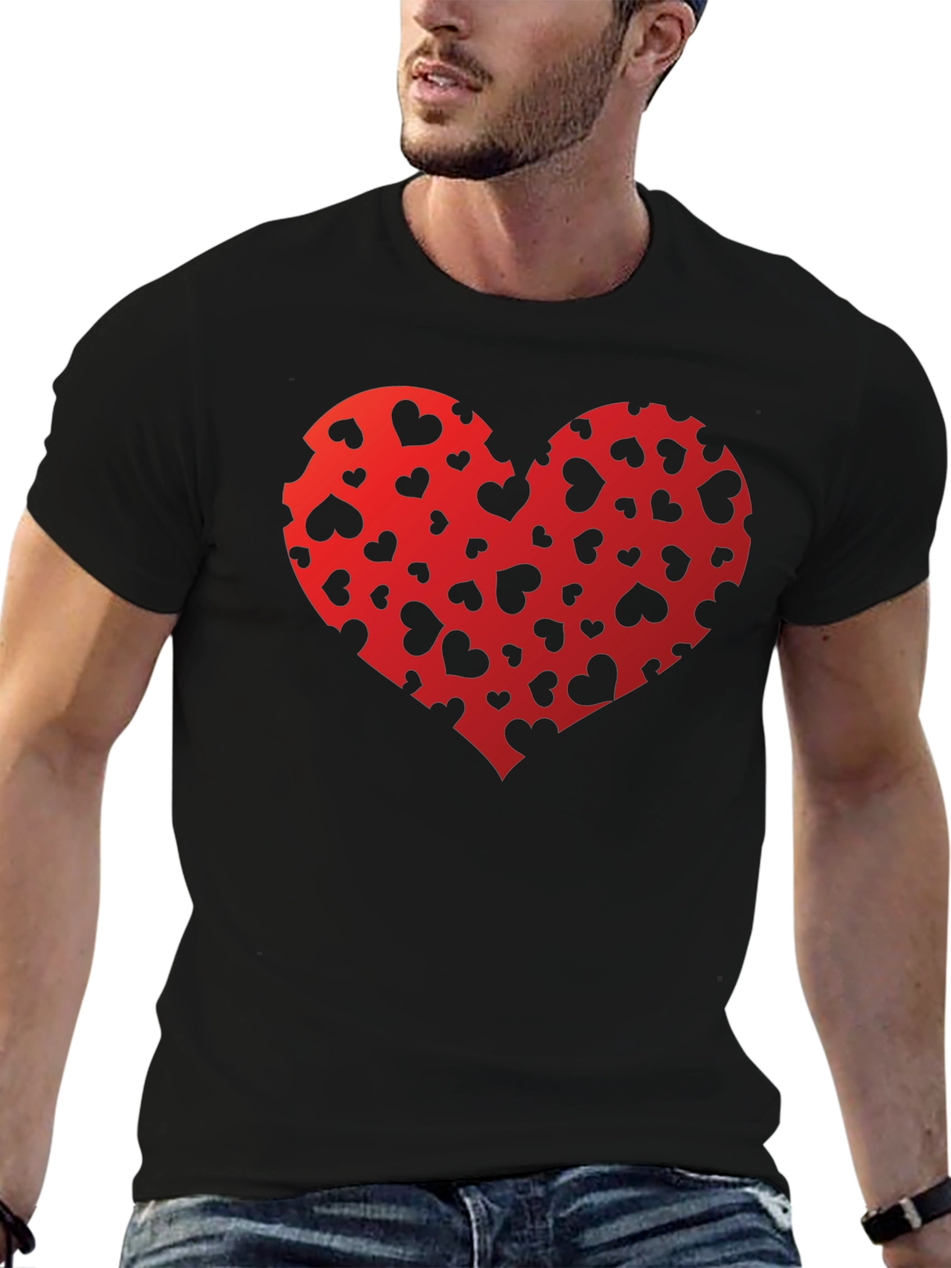 Heart Print Black T-Shirt
