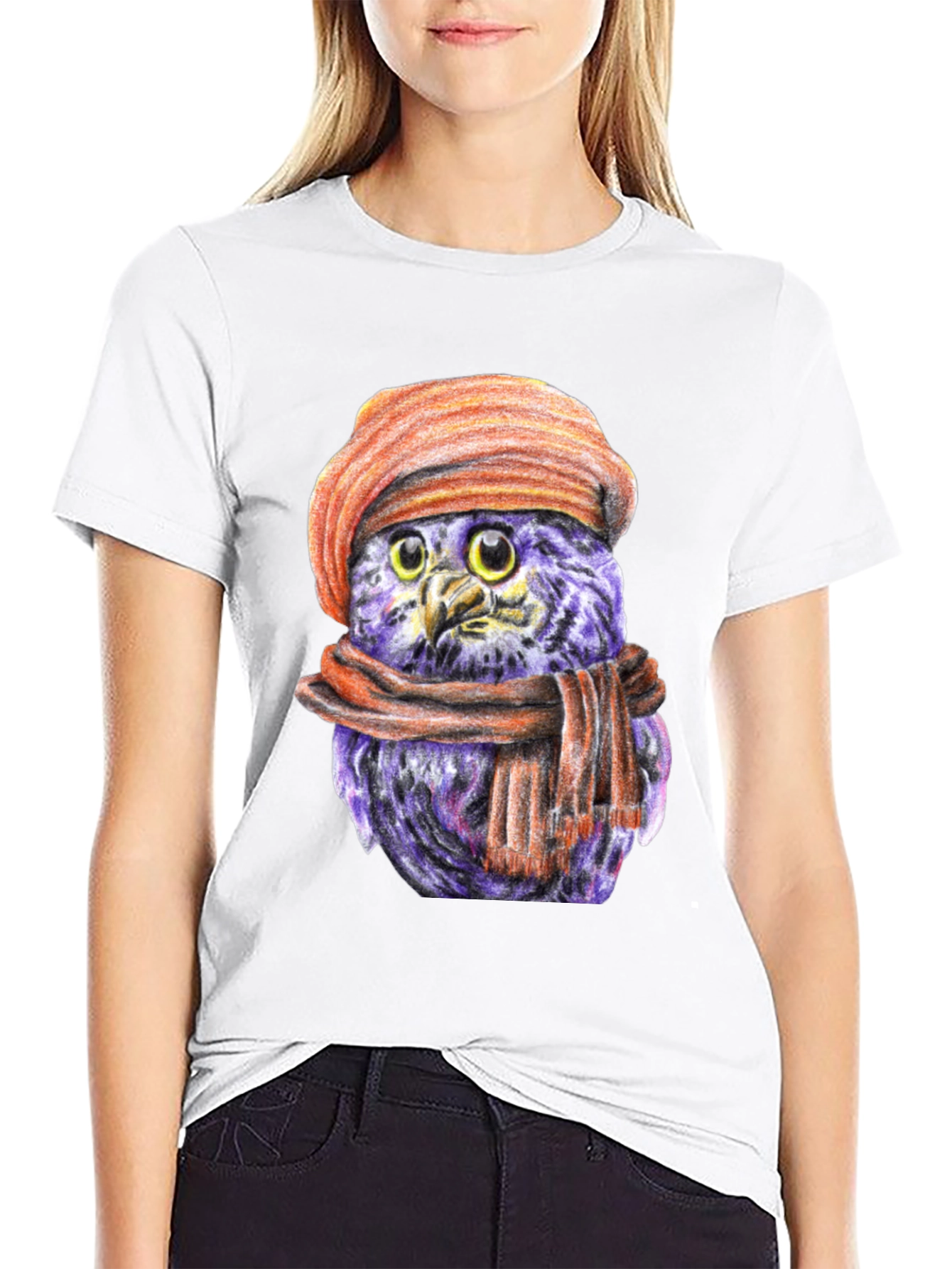 Owl with Beret T-Shirt - Unique Graphic Tee