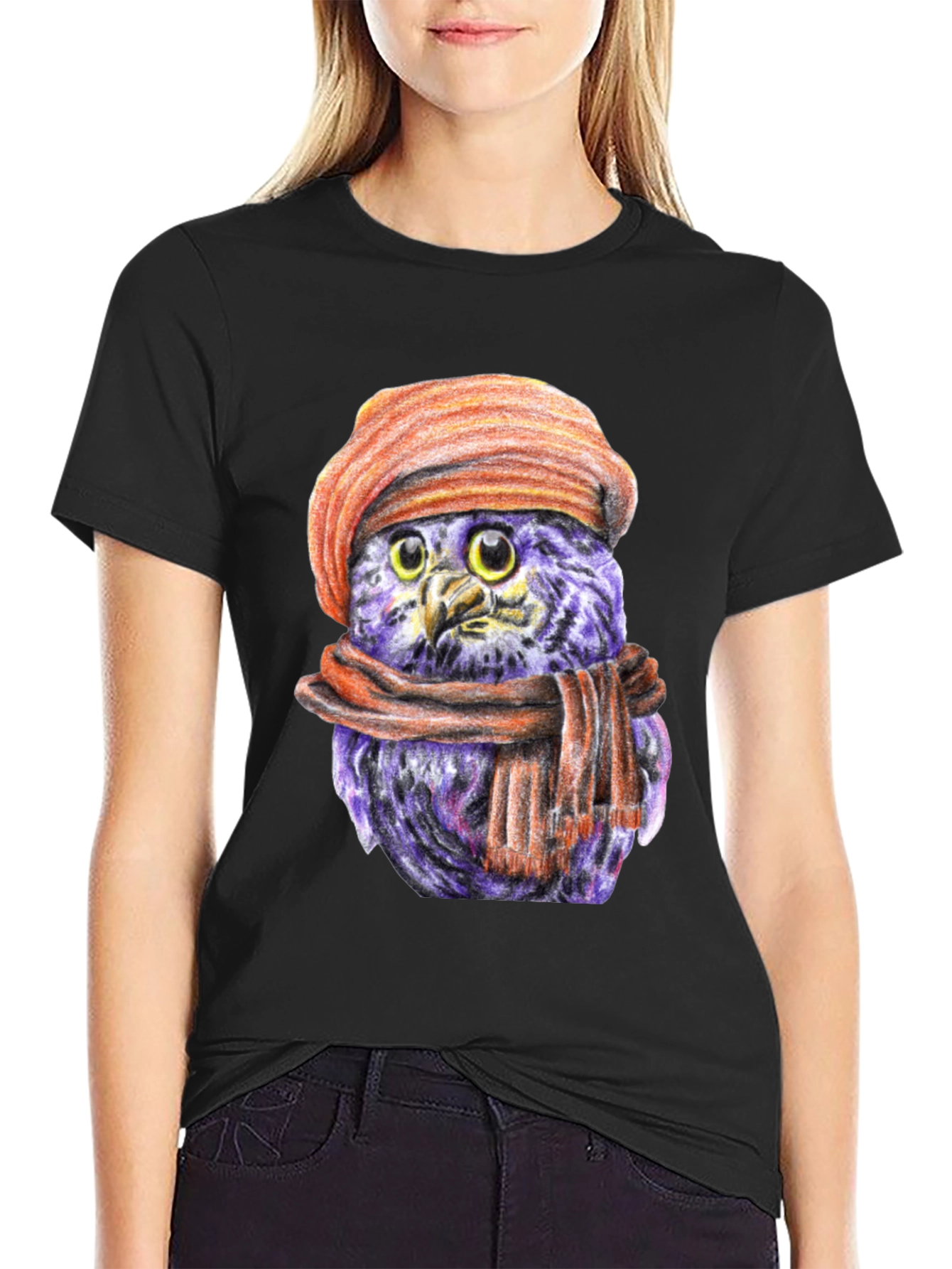 Owl with Beret T-Shirt - Unique Graphic Tee
