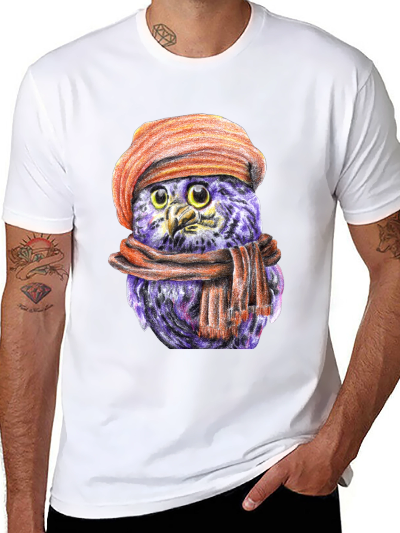 Owl with Beret T-Shirt - Unique Graphic Tee