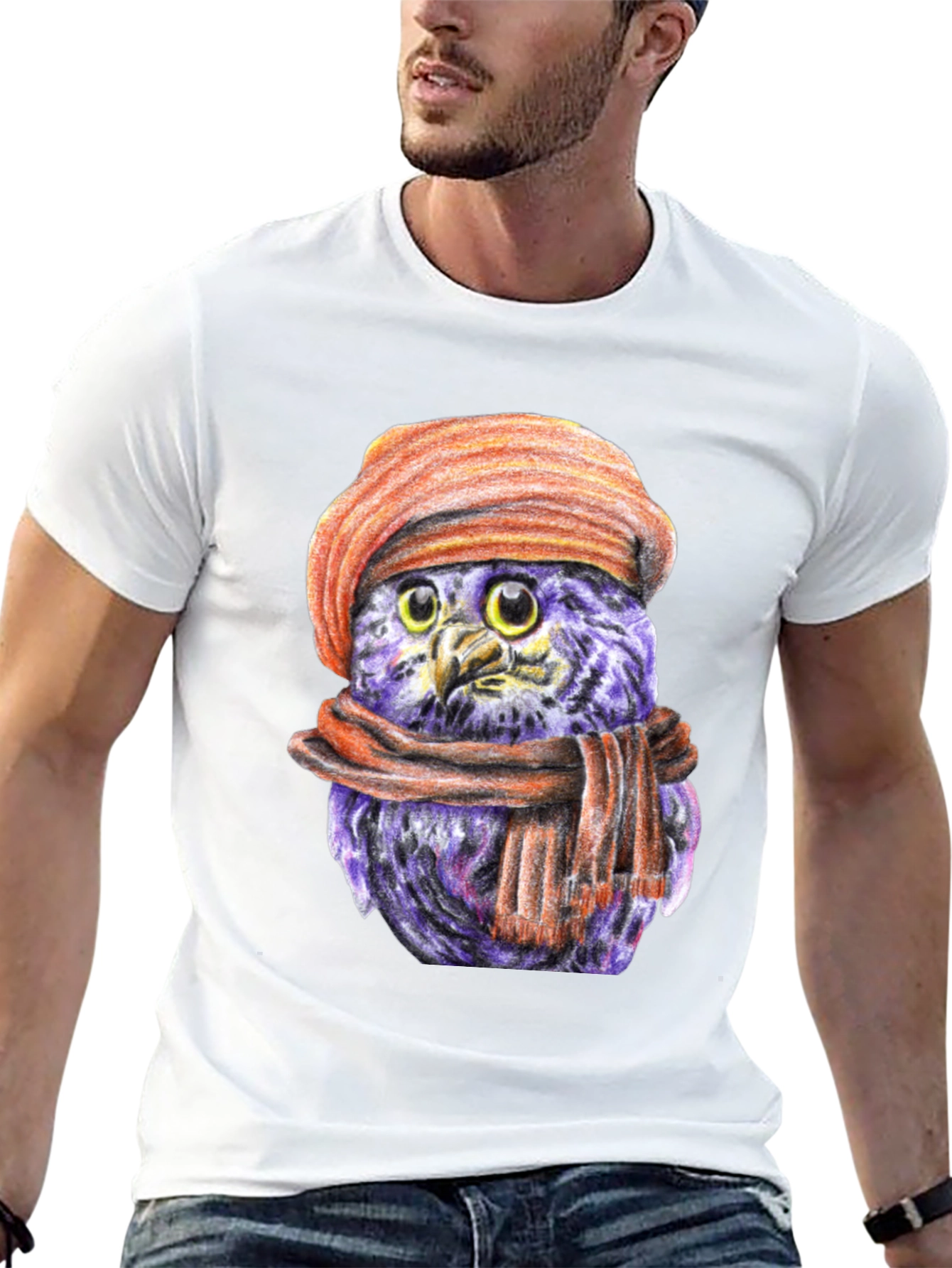 Owl with Beret T-Shirt - Unique Graphic Tee