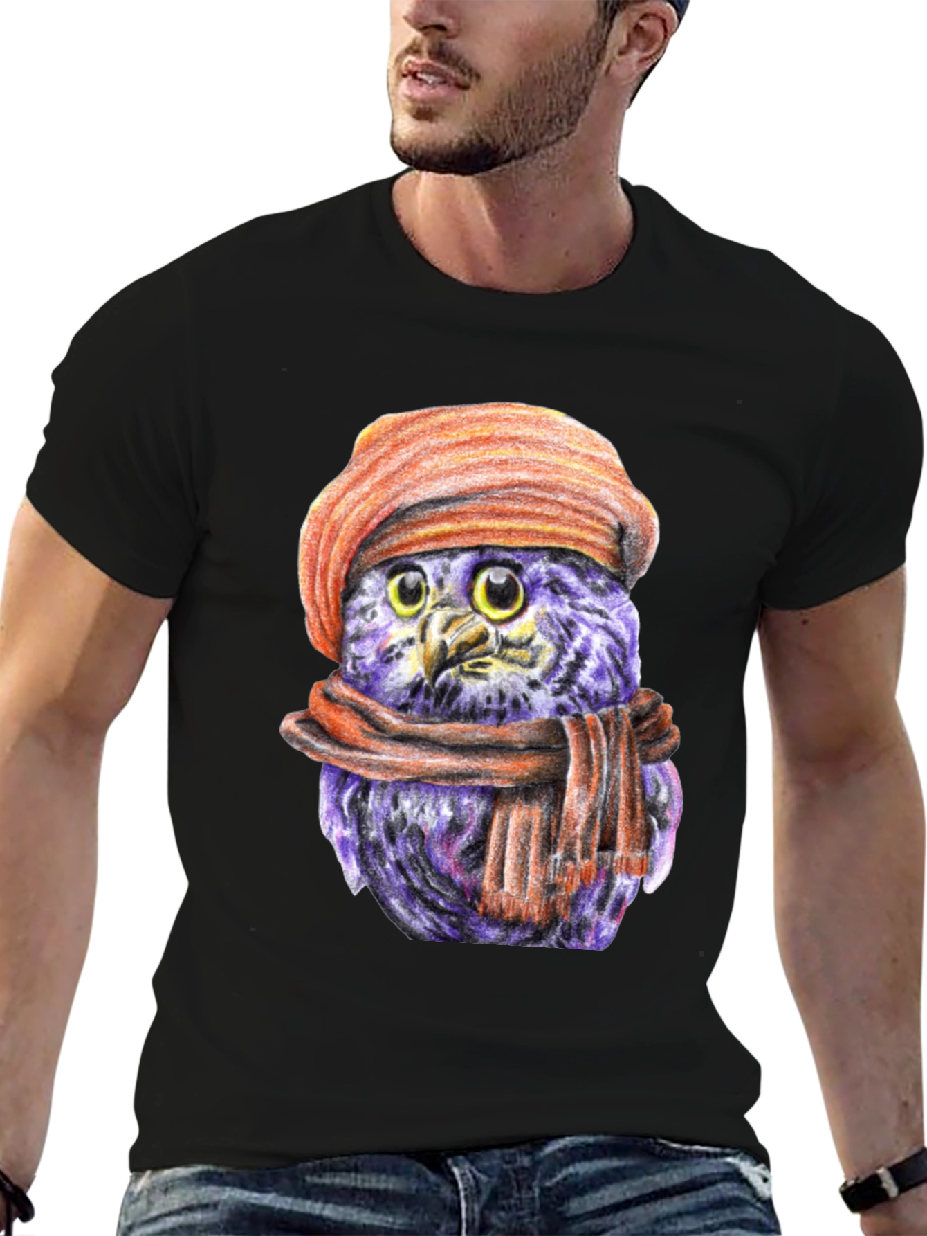 Owl with Beret T-Shirt - Unique Graphic Tee