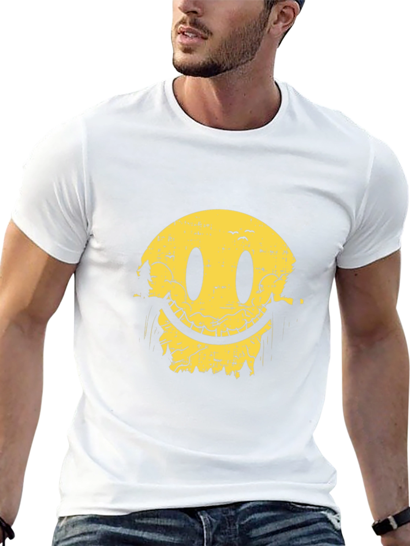 Smiley Face Nature Scene Black T-Shirt