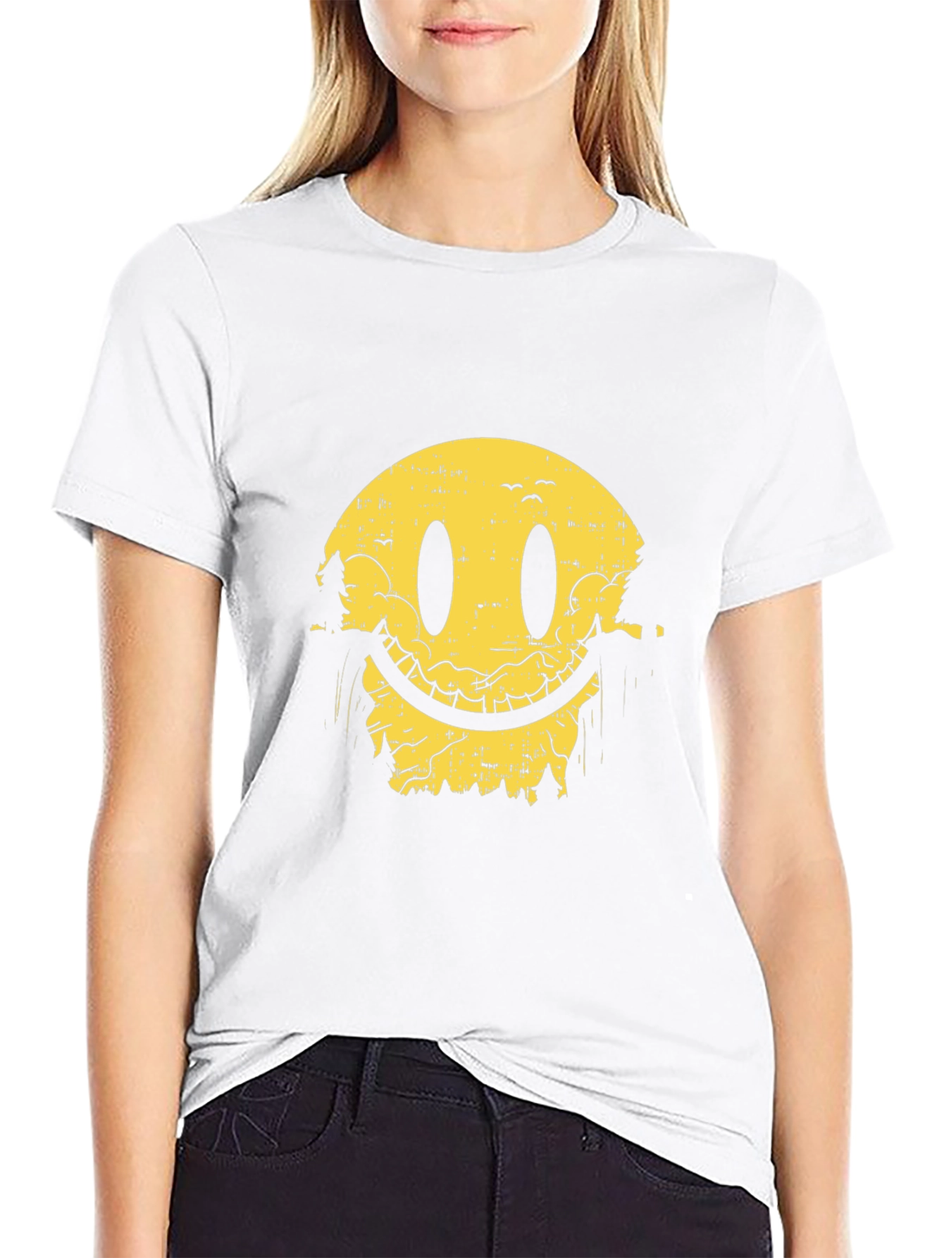 Smiley Face Nature Scene Black T-Shirt