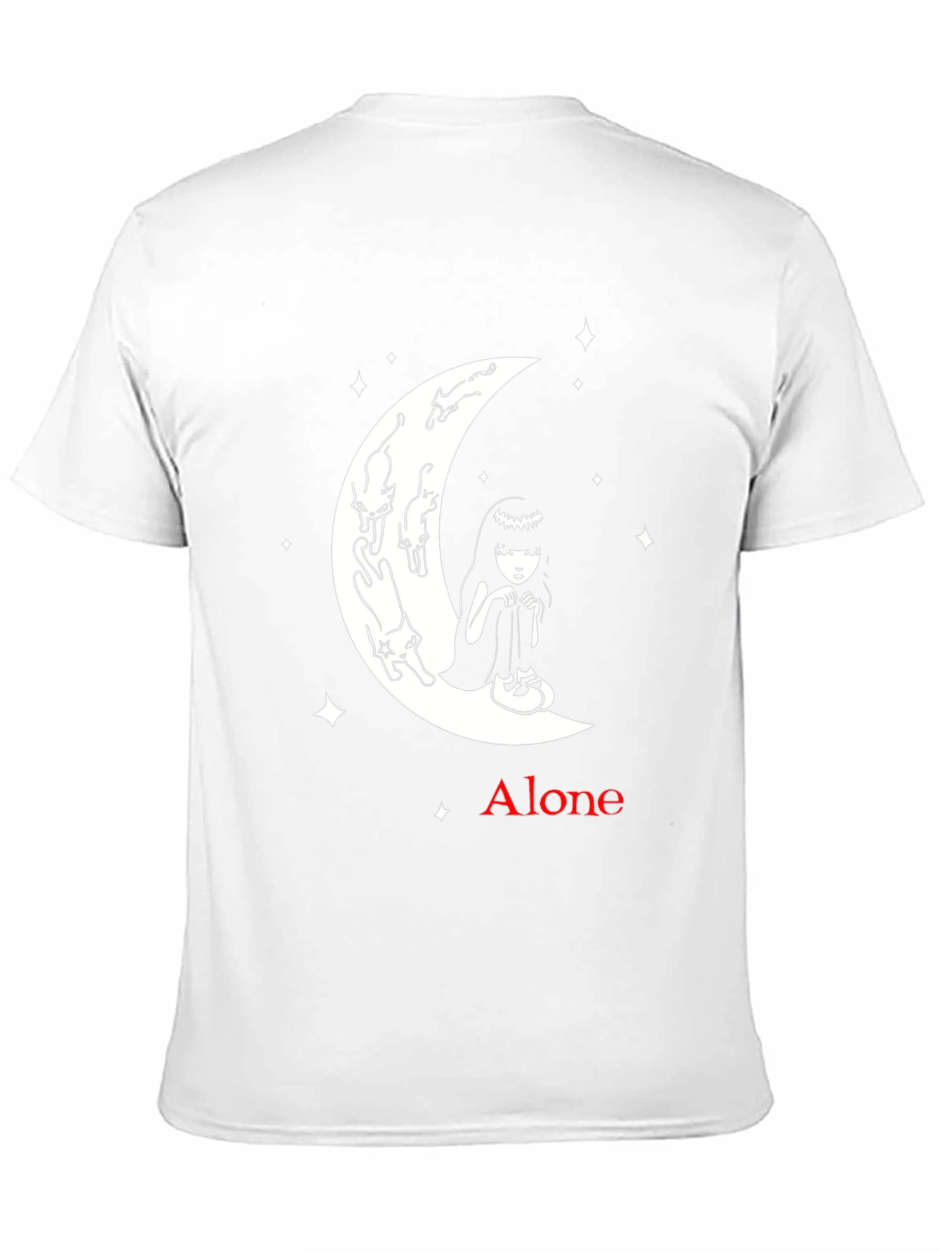 Alone Girl and Cats on Moon Graphic T-Shirt