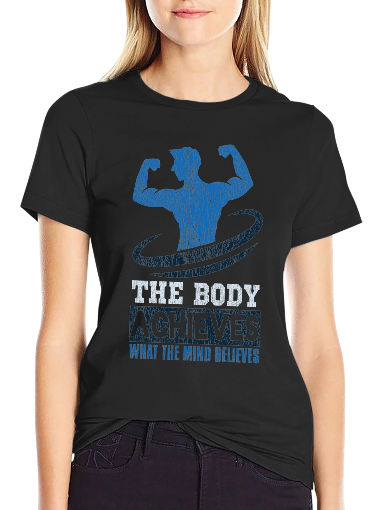 Motivational Fitness T-Shirt - Body Achieves What Mind Believes