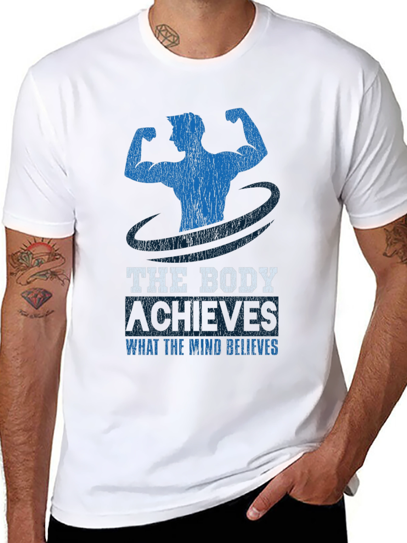 Motivational Fitness T-Shirt - Body Achieves What Mind Believes