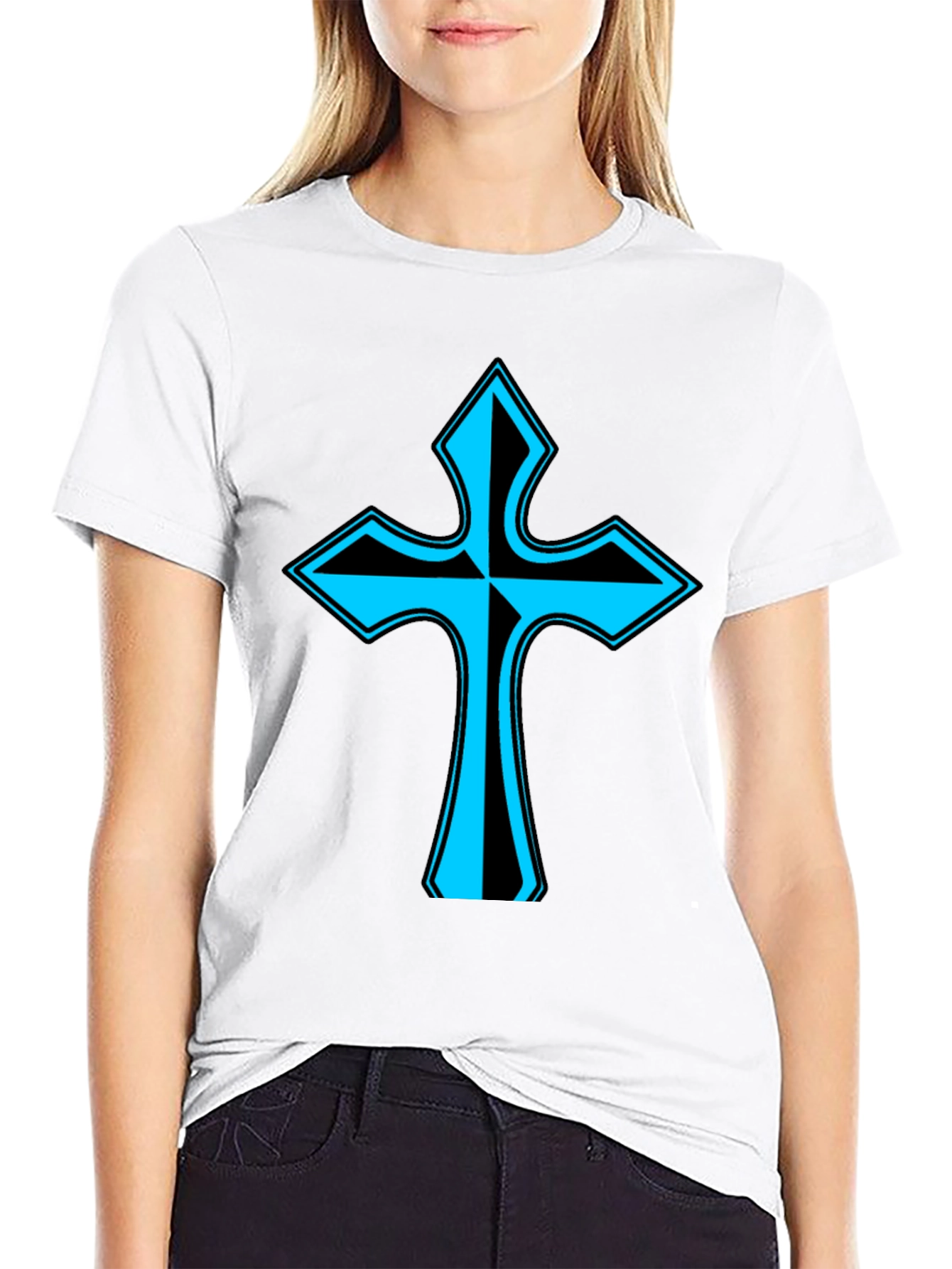 Stylish Cross Graphic Tee - Black