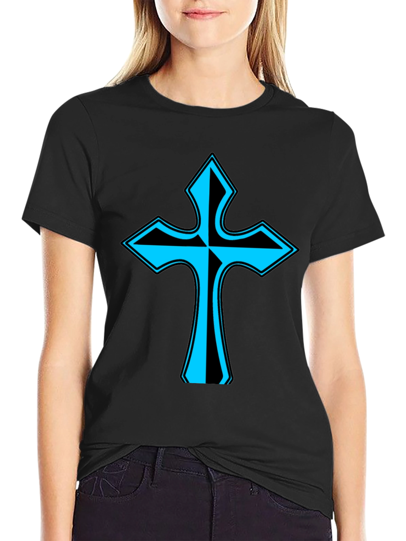 Stylish Cross Graphic Tee - Black