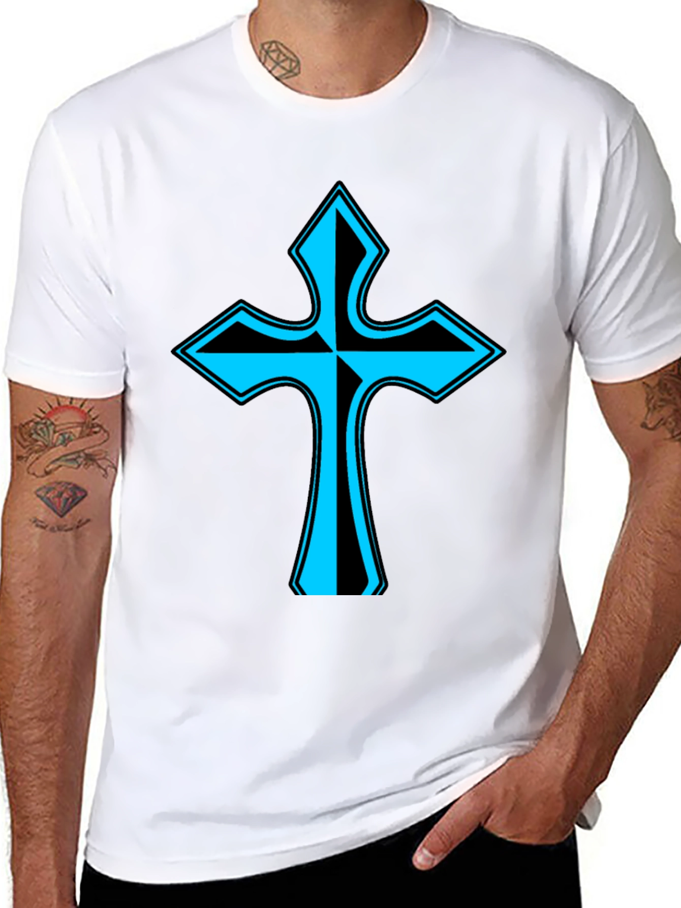 Stylish Cross Graphic Tee - Black