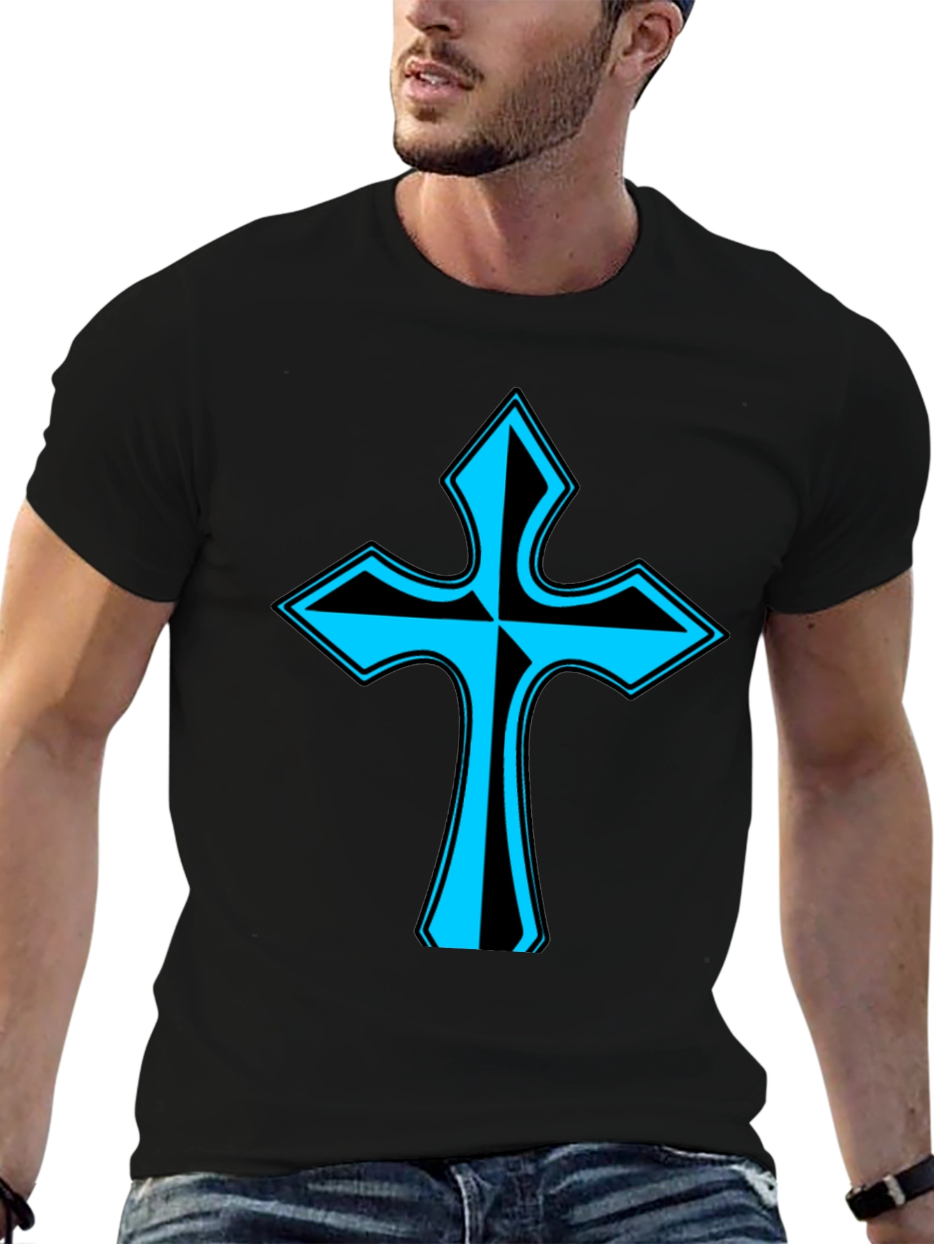 Stylish Cross Graphic Tee - Black
