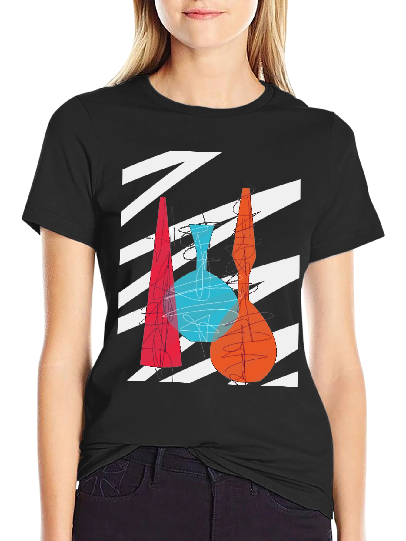 Abstract Vase Graphic Print Black T-Shirt