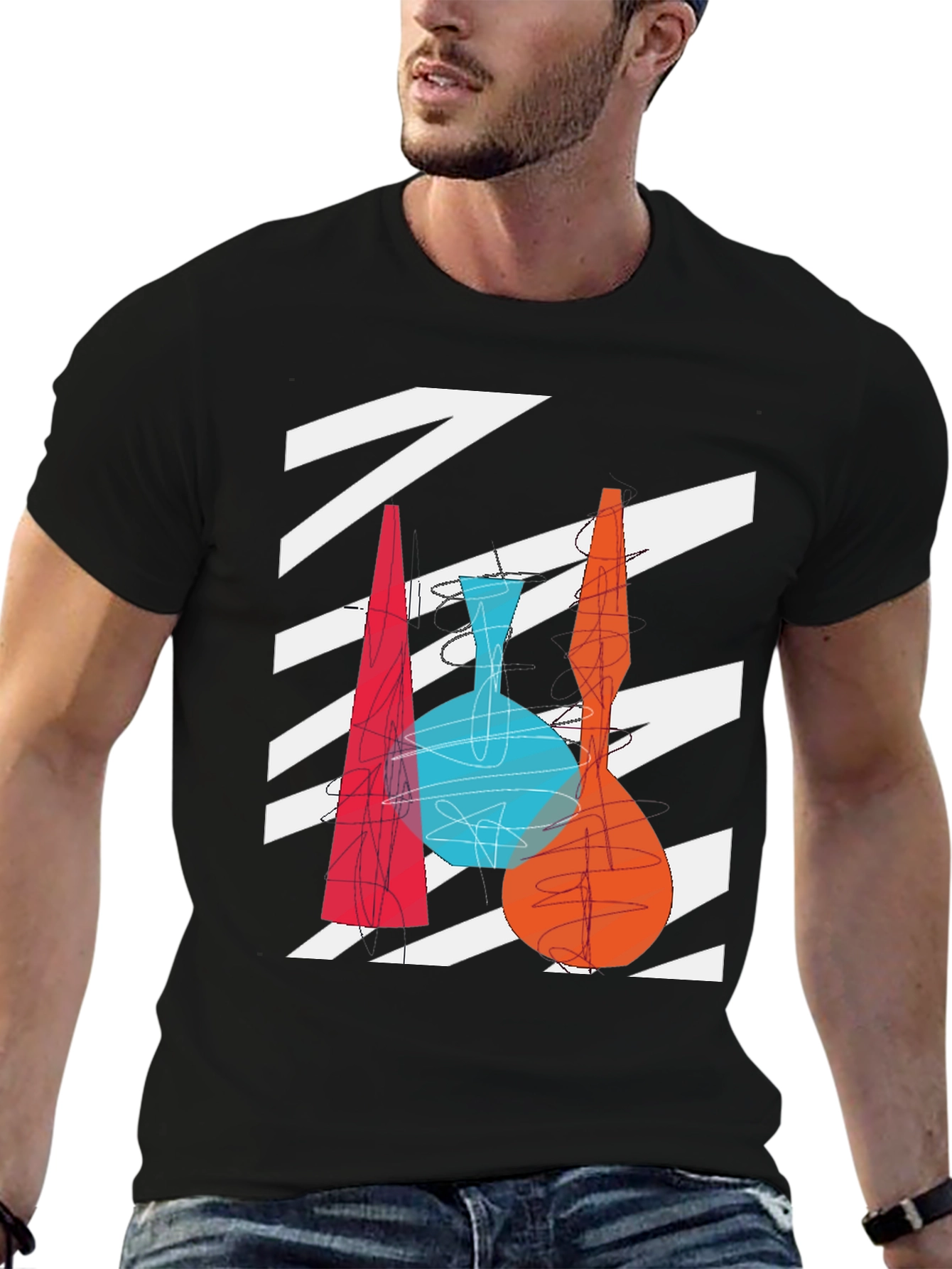 Abstract Vase Graphic Print Black T-Shirt