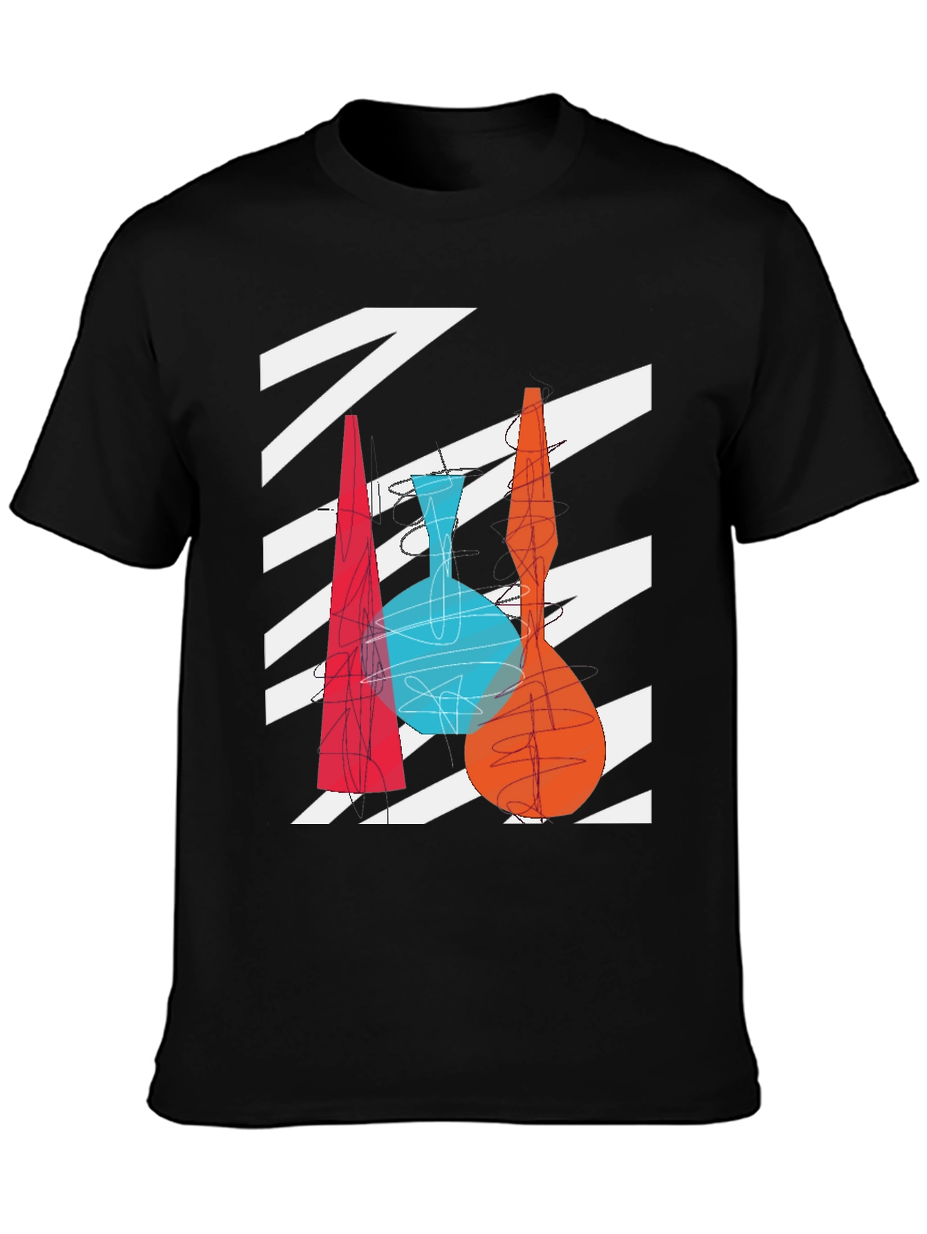 Abstract Vase Graphic Print Black T-Shirt