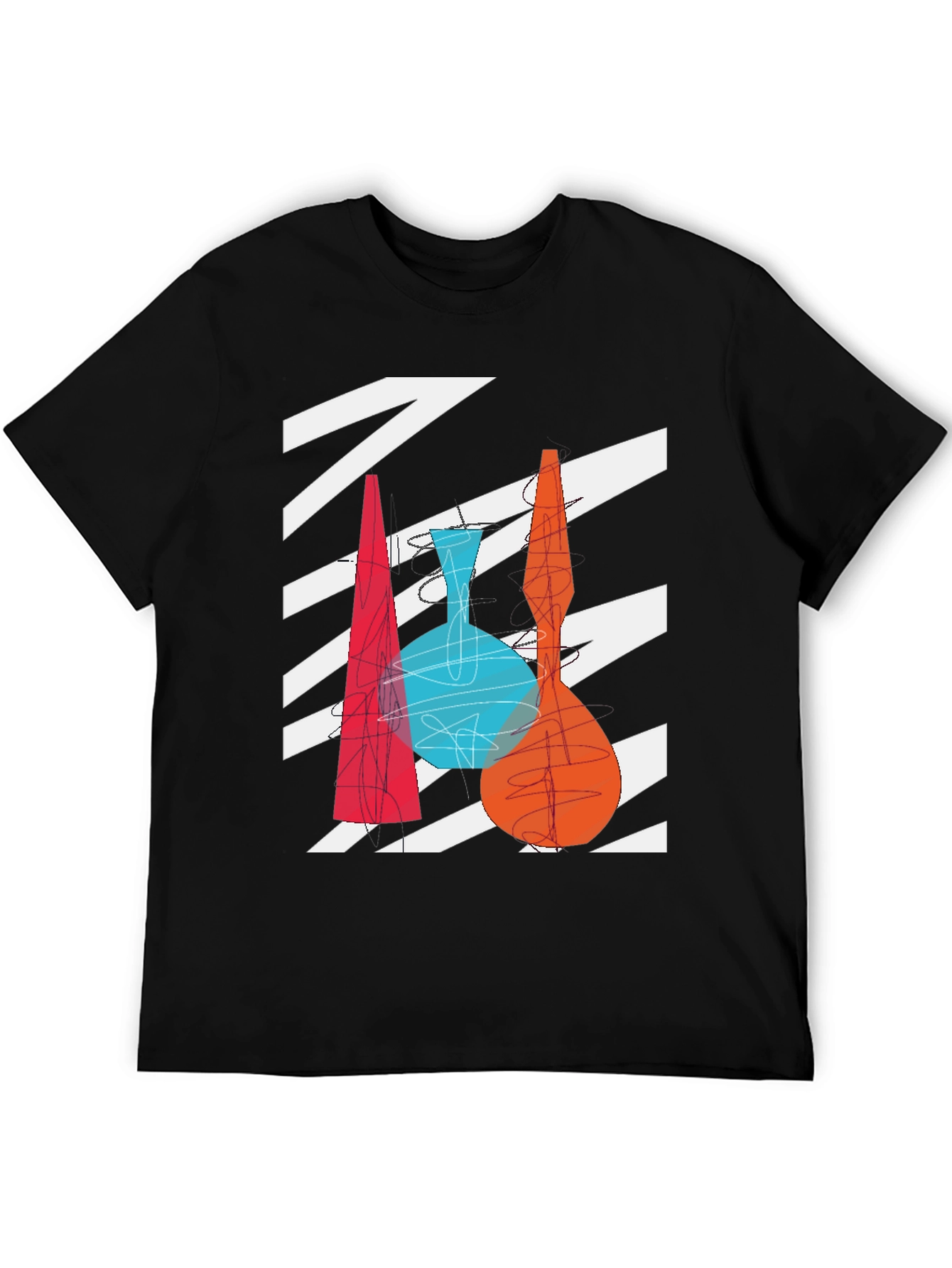 Abstract Vase Graphic Print Black T-Shirt