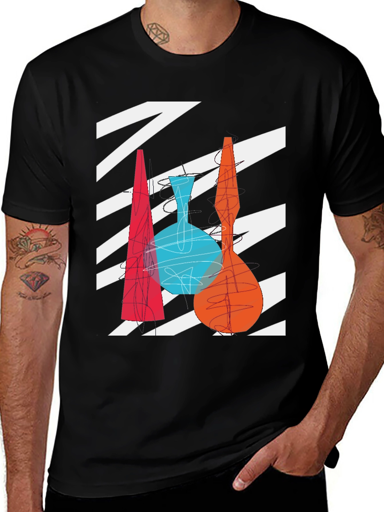 Abstract Vase Graphic Print Black T-Shirt