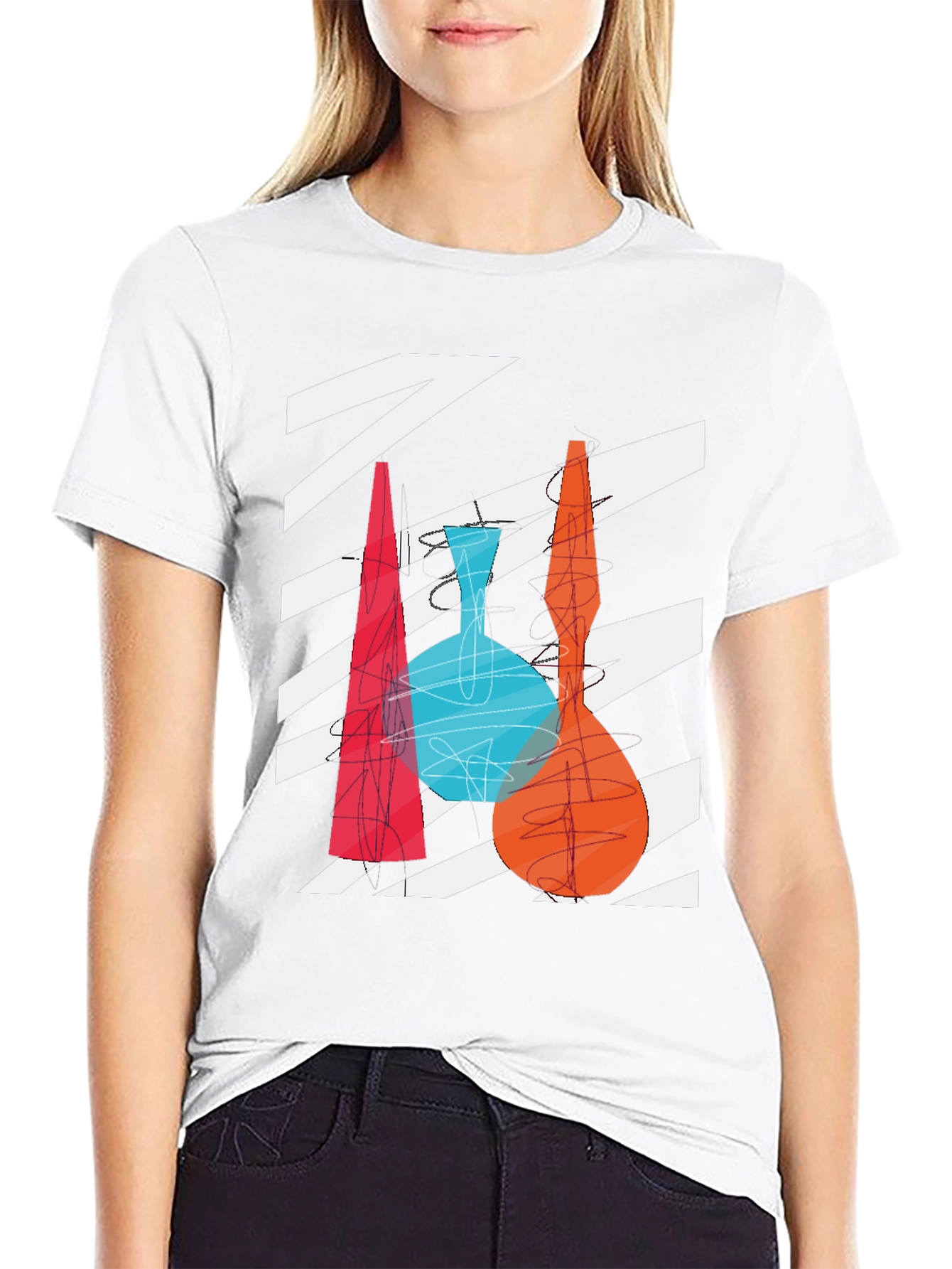 Abstract Vase Graphic Print Black T-Shirt
