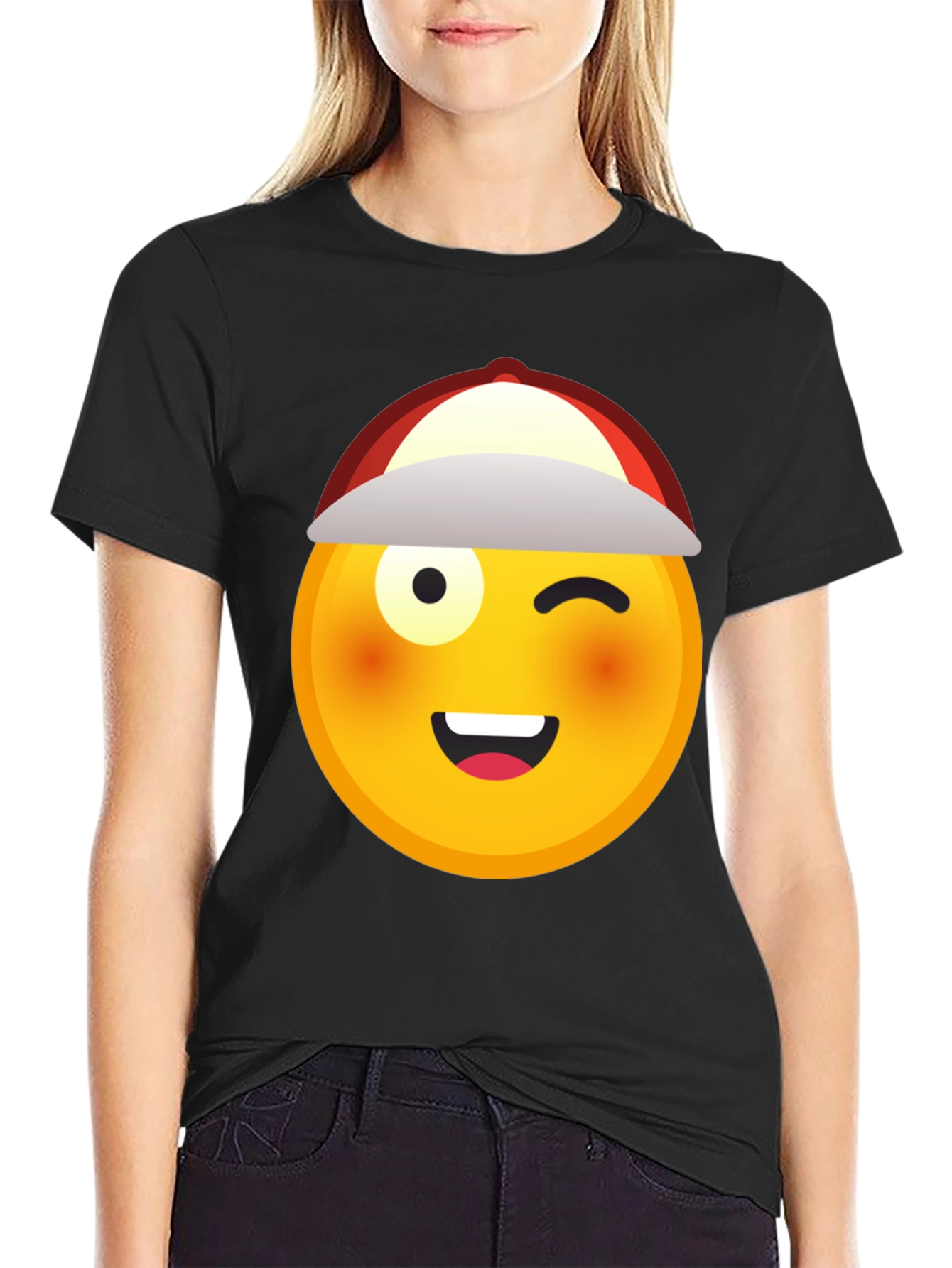 Winking Emoji T-Shirt - Black Cotton Tee