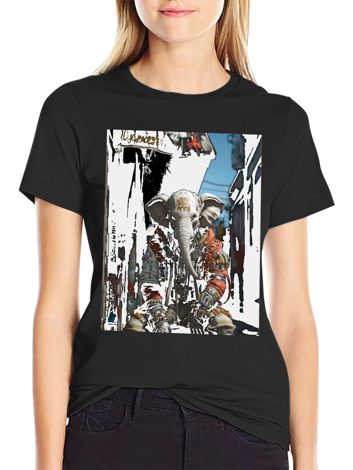 Elephant Head Graphic T-Shirt