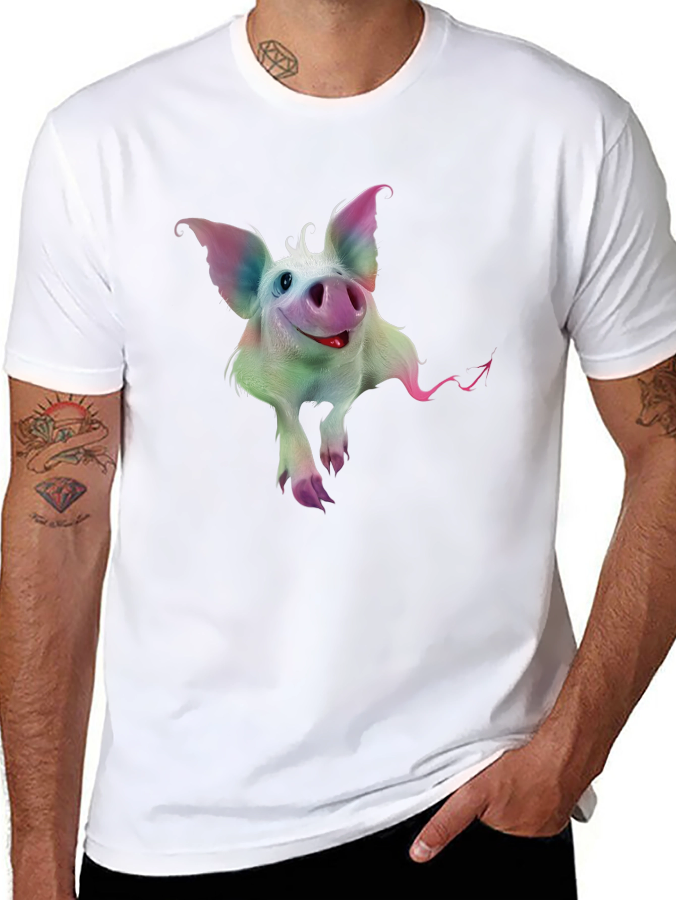 Whimsical Pig Graphic Tee - Quirky Black T-Shirt